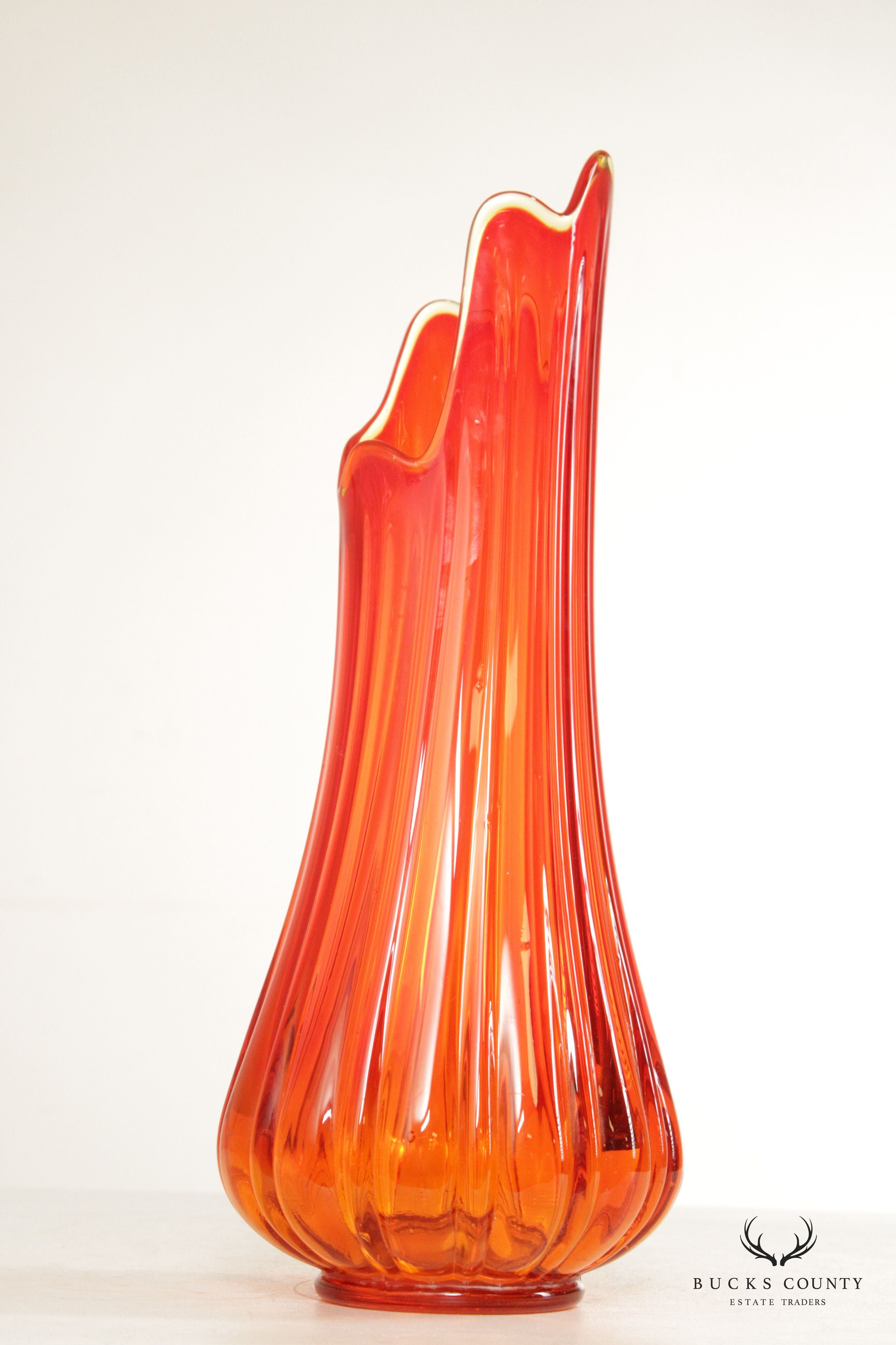 Mid Century Modern Amberina Swung Orange Glass Vase