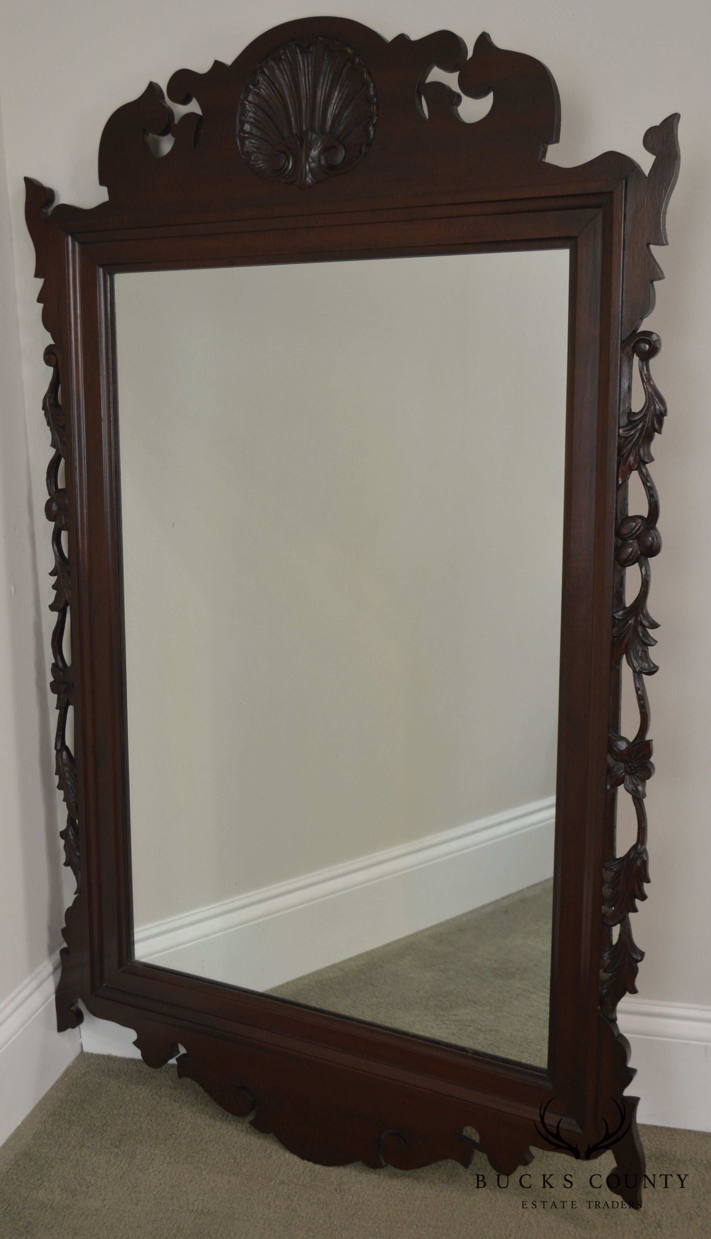Chippendale Style Vintage Hand Carved Shell Top Mirror