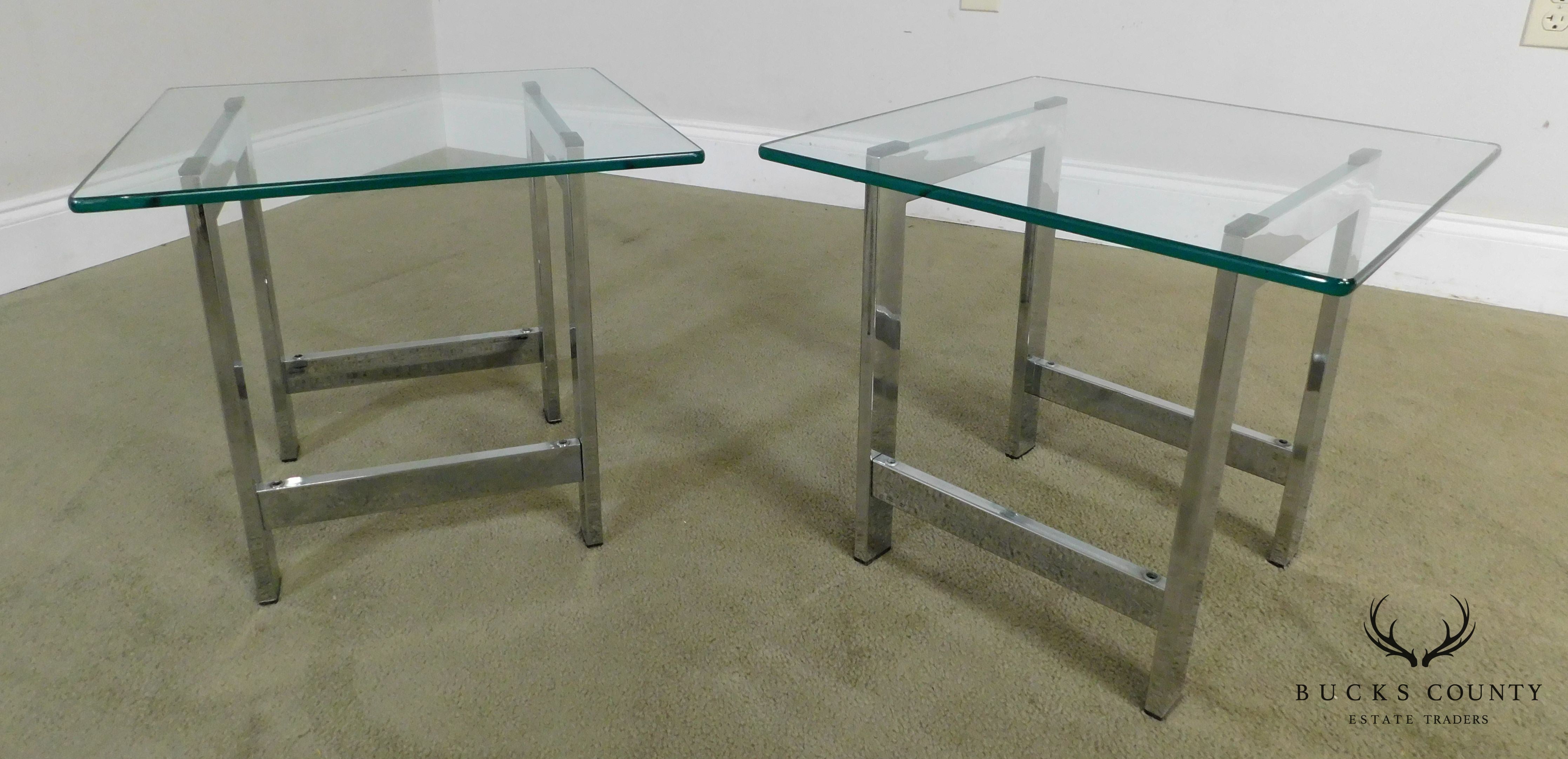Mid-Century Modern Pair Chrome and Glass Side Tables