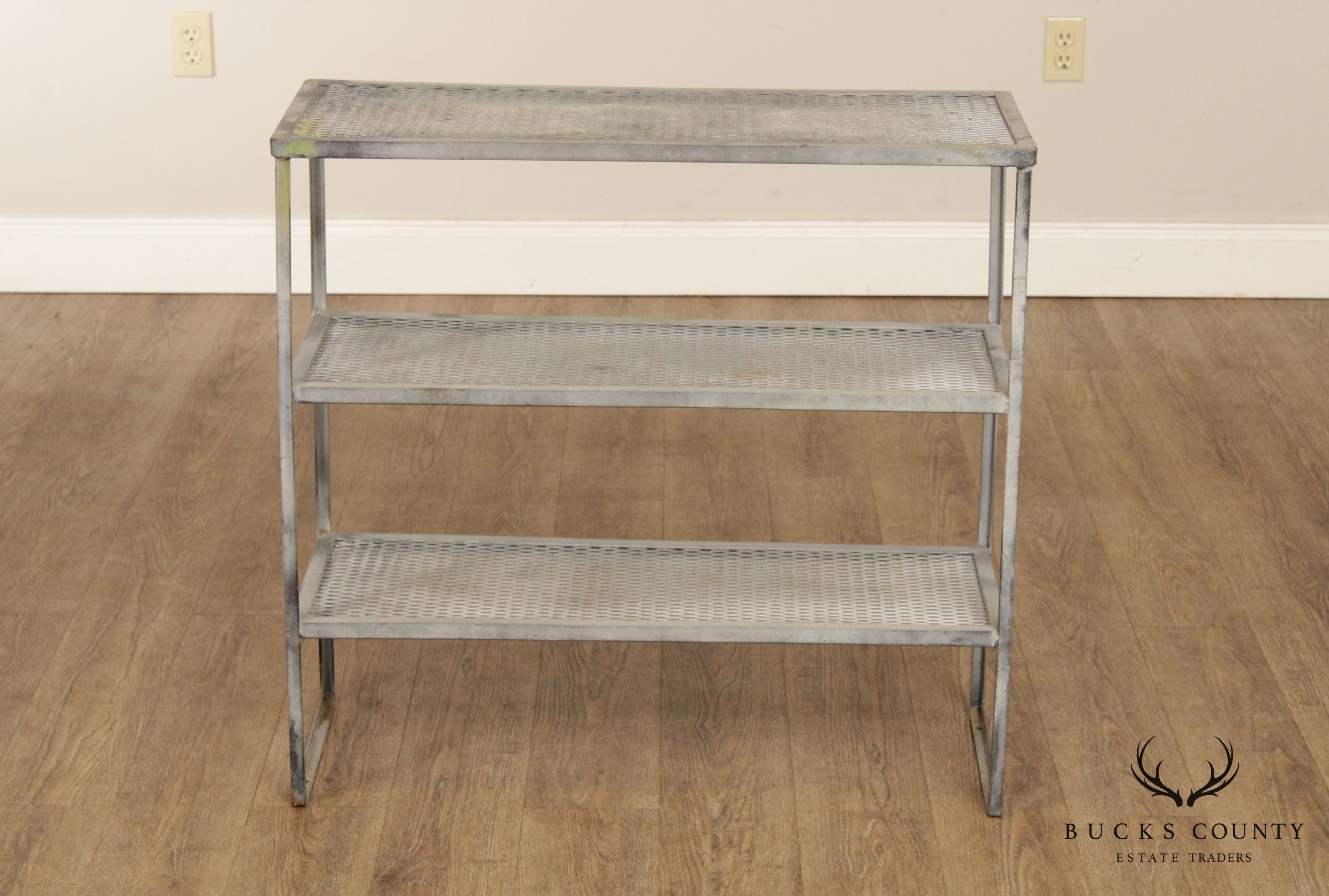 Midcentury Modern Vintage Wrought Iron Three Tier Outdoor Shelf (B)