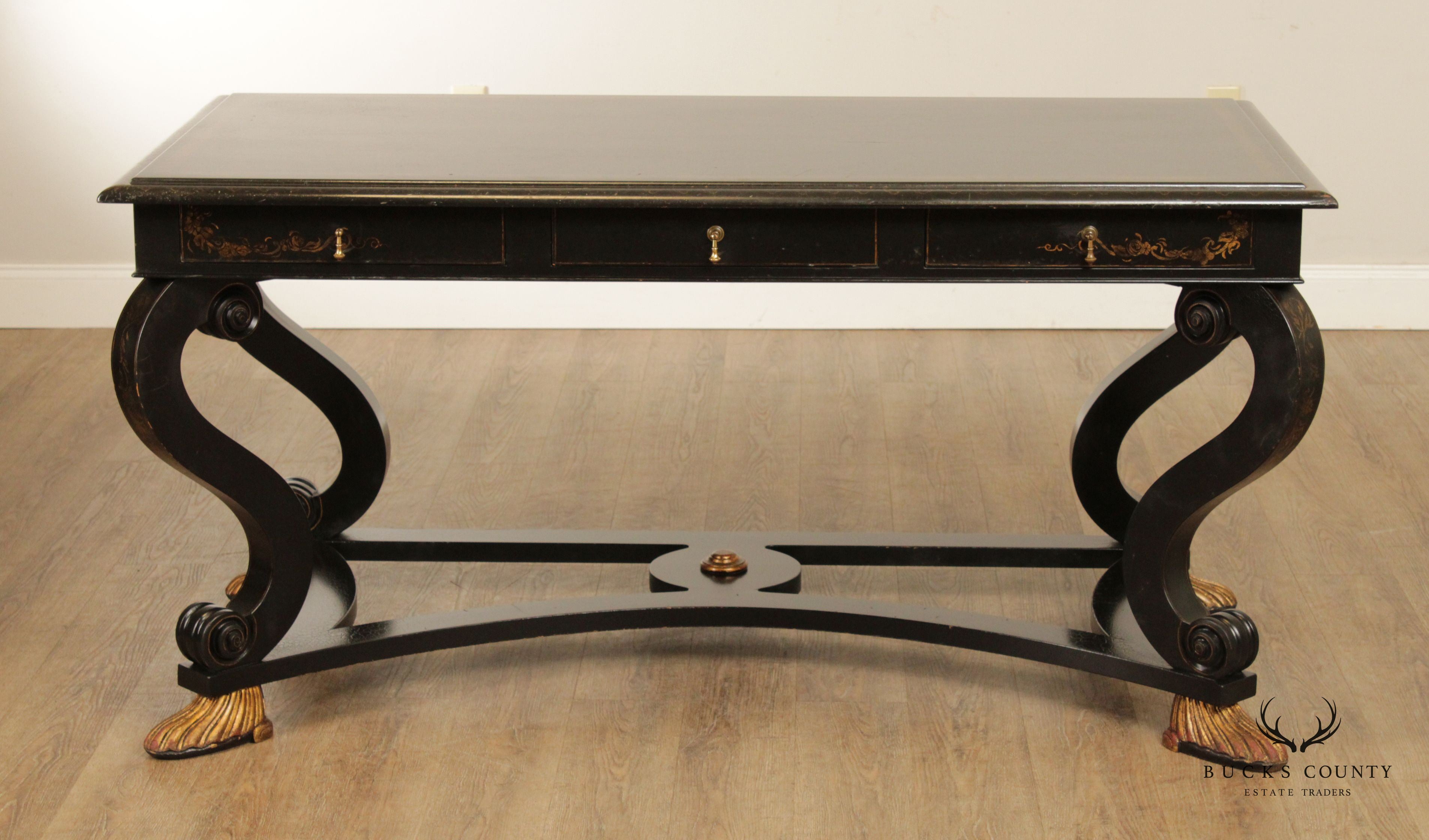 William Switzer Regency Style Chinoiserie Decorated Three Drawer Writing Desk