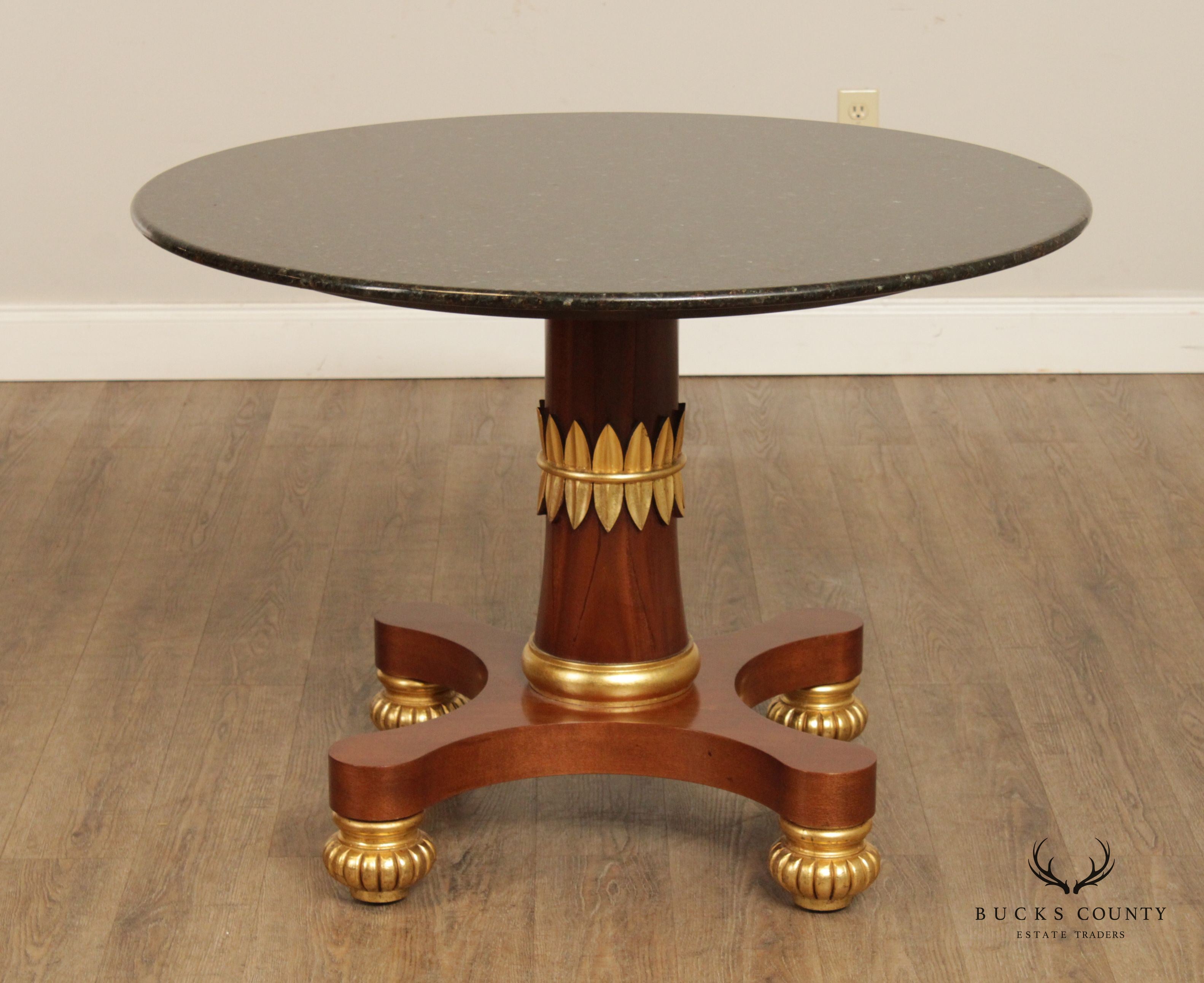 Regency Neoclassical Style Round Granite Top Center Table