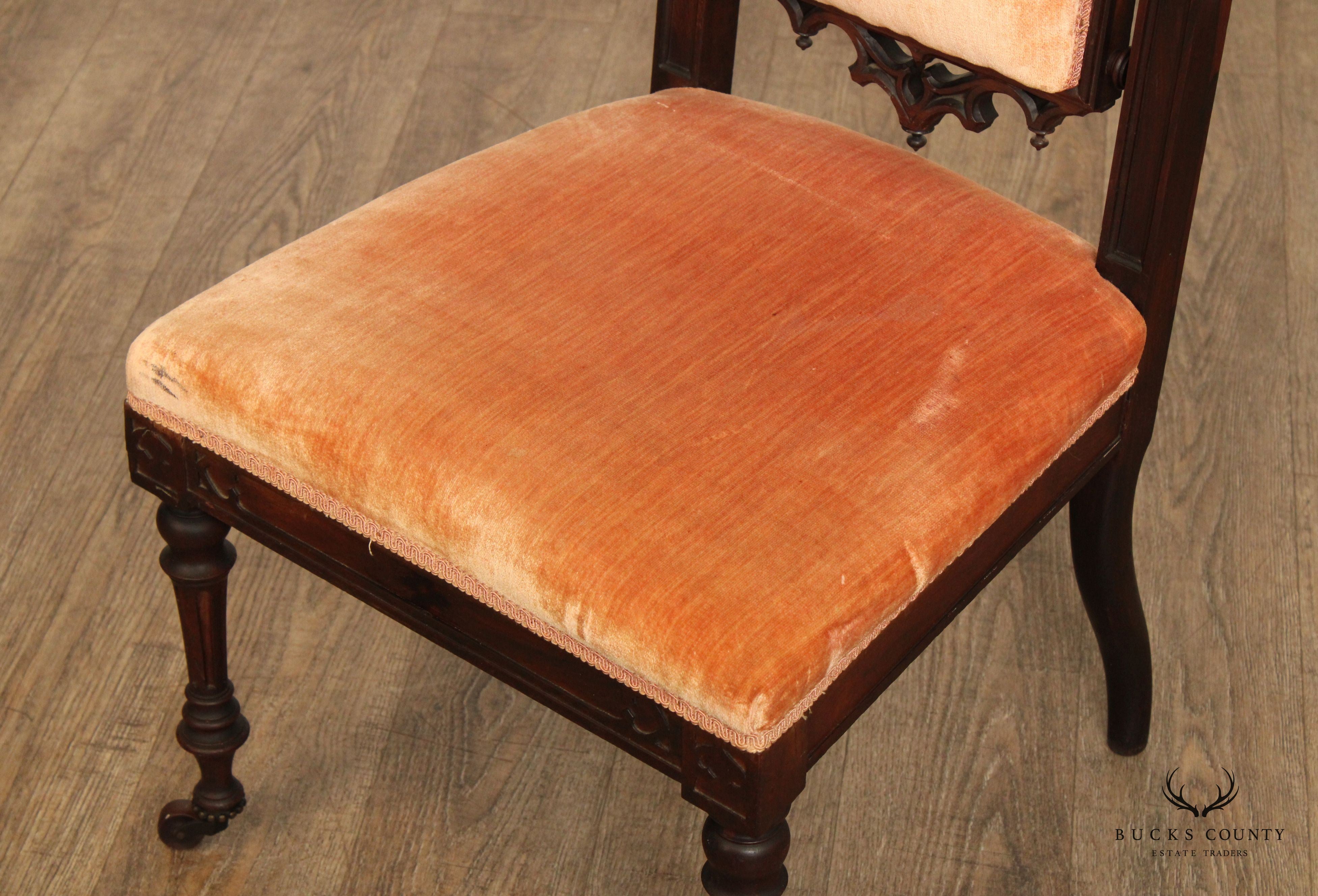 Gothic Revival Antique Carved Rosewood High Back Hall Chair
