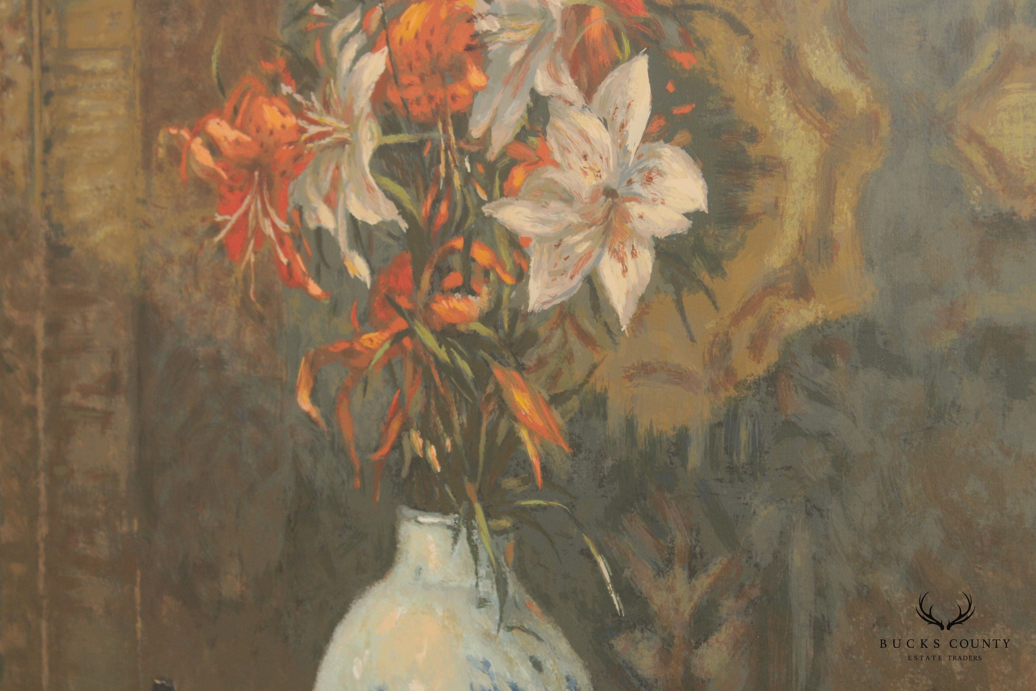 Henri Plisson 'Fluer Tigre' Still Life Serigraph, Custom Framed