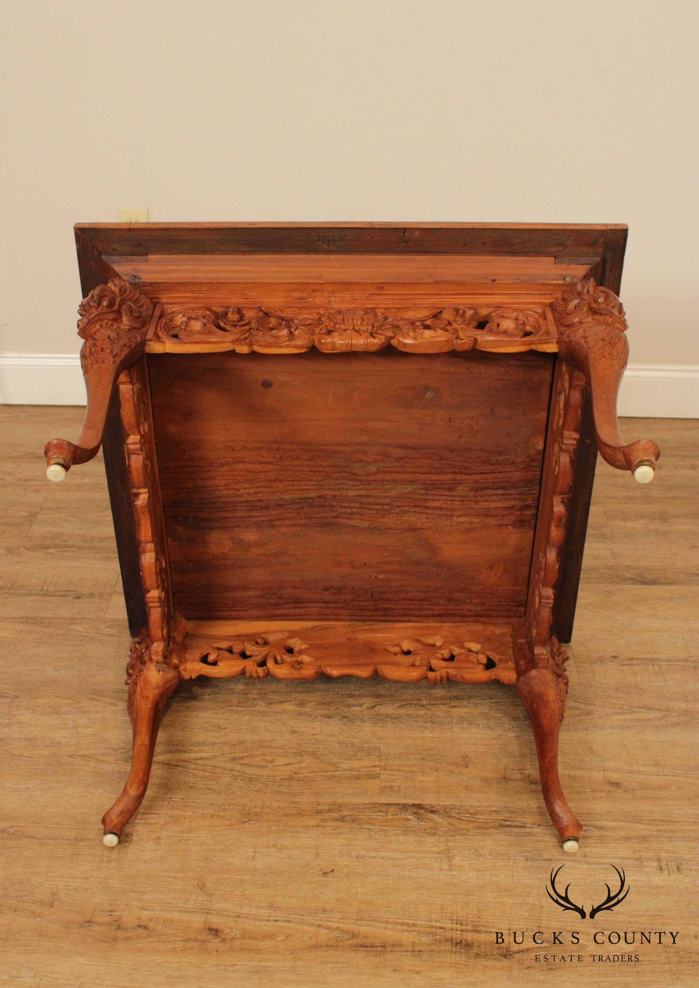 Vintage High Quality Chinese Lotus Flower Ornately Coffee Table