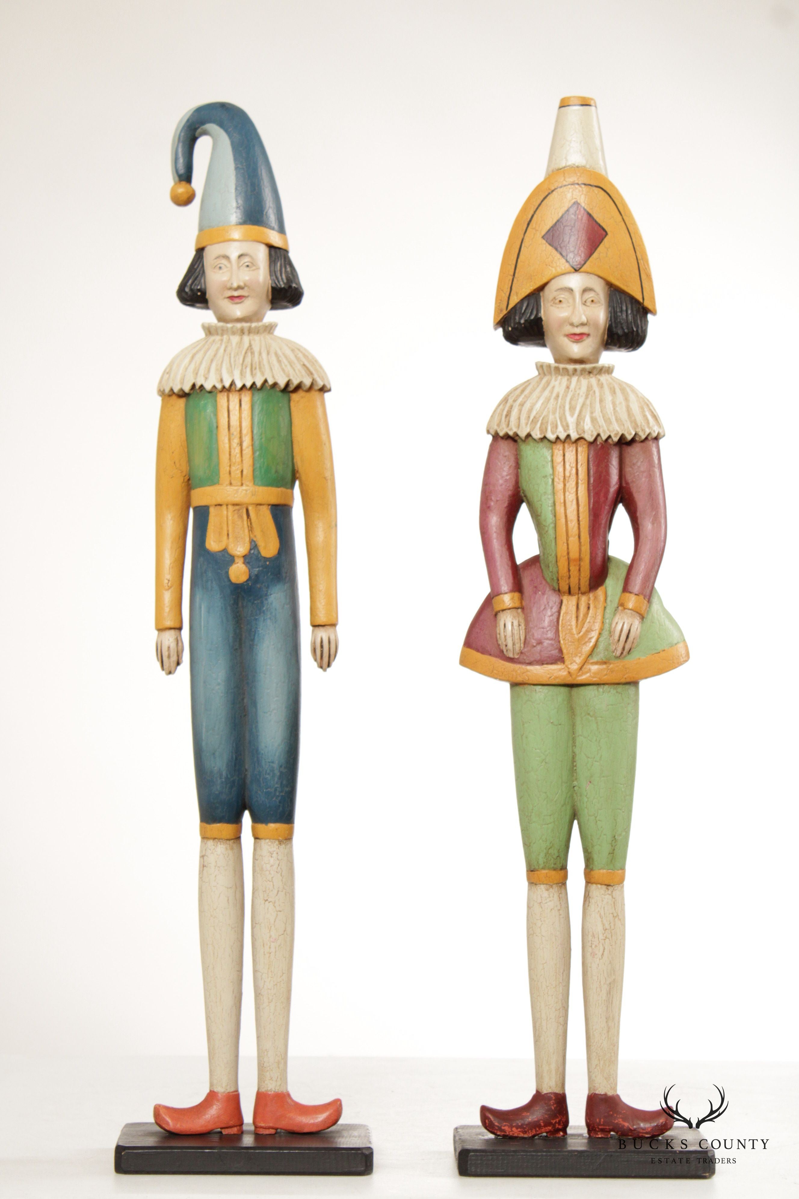 Vintage Folk Art Carved and Hand Painted Punch and Judy Figurines