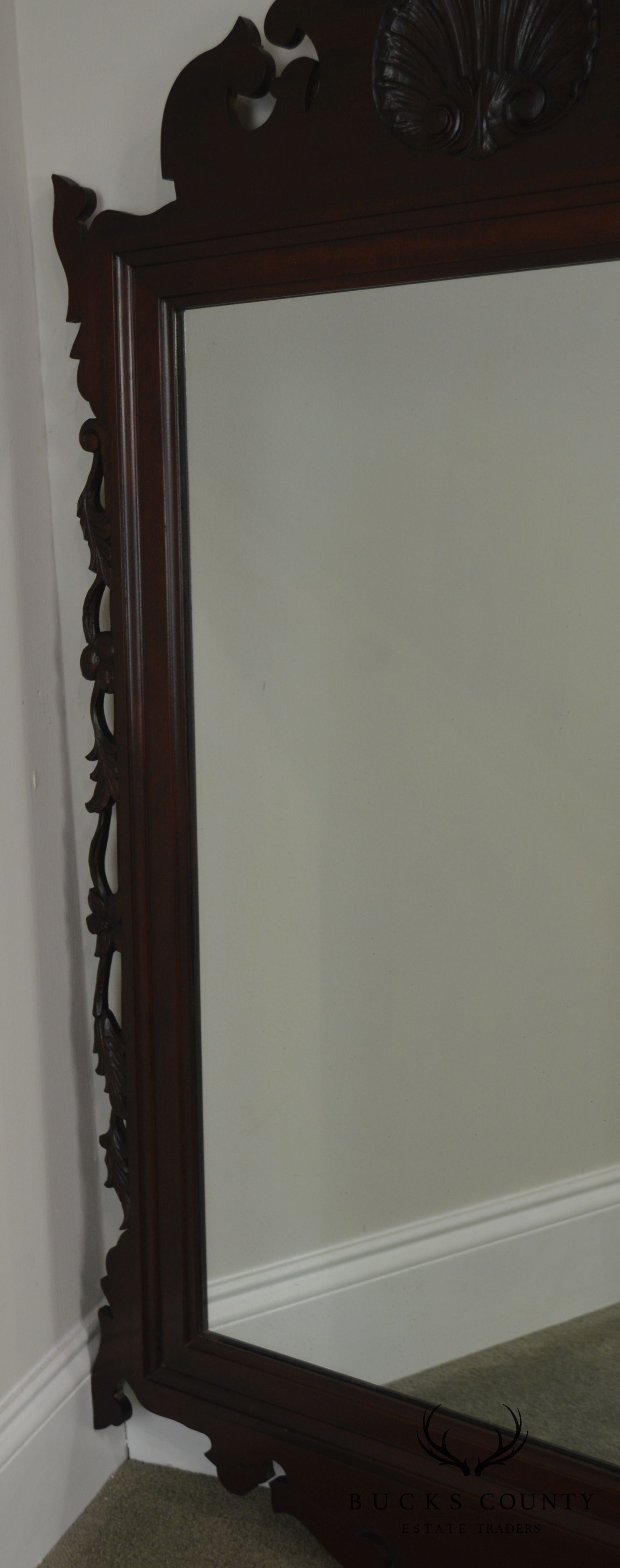 Chippendale Style Vintage Hand Carved Shell Top Mirror