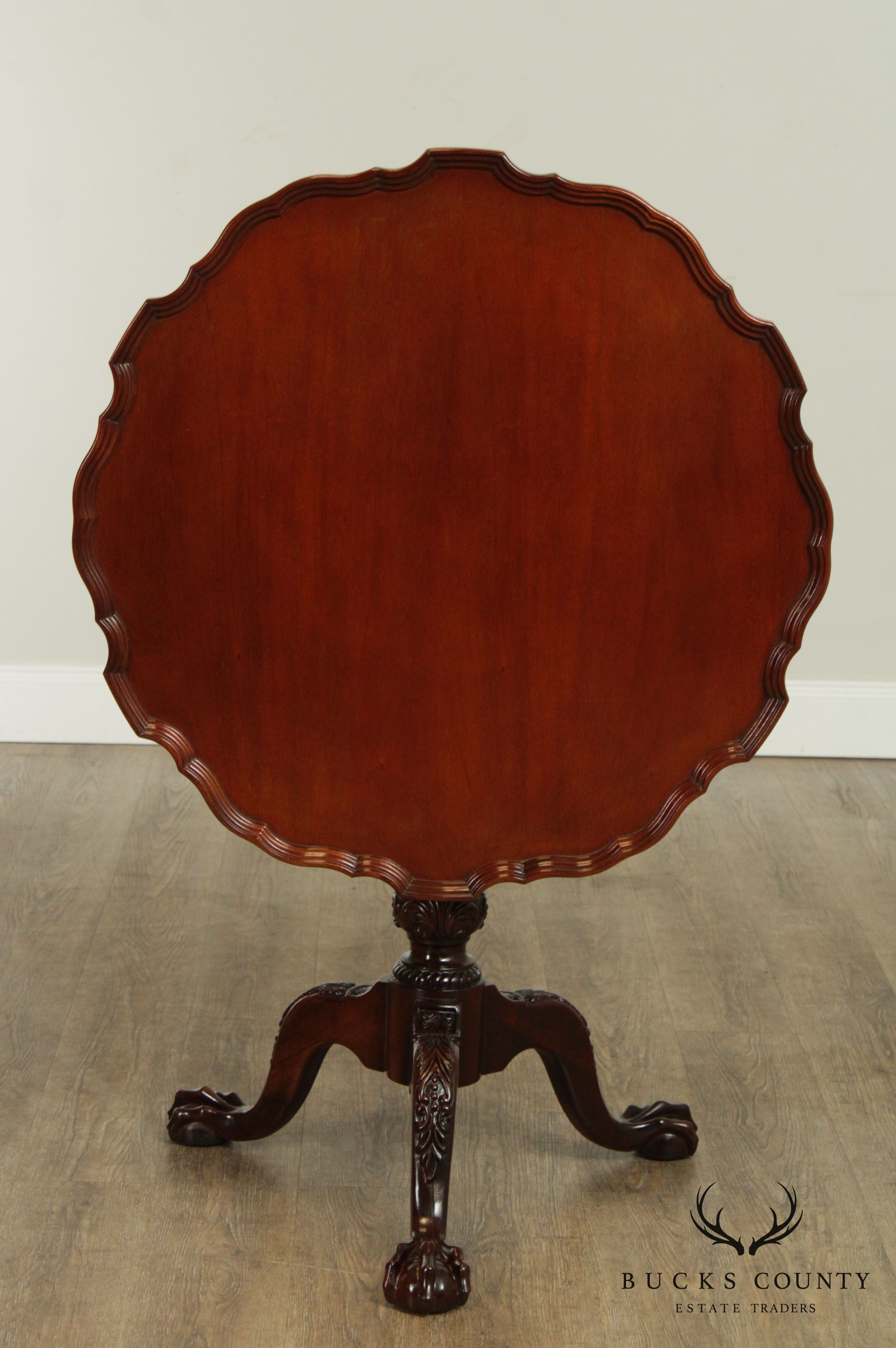 Chippendale Style Carved Mahogany Piecrust Tilt Top Tea Table