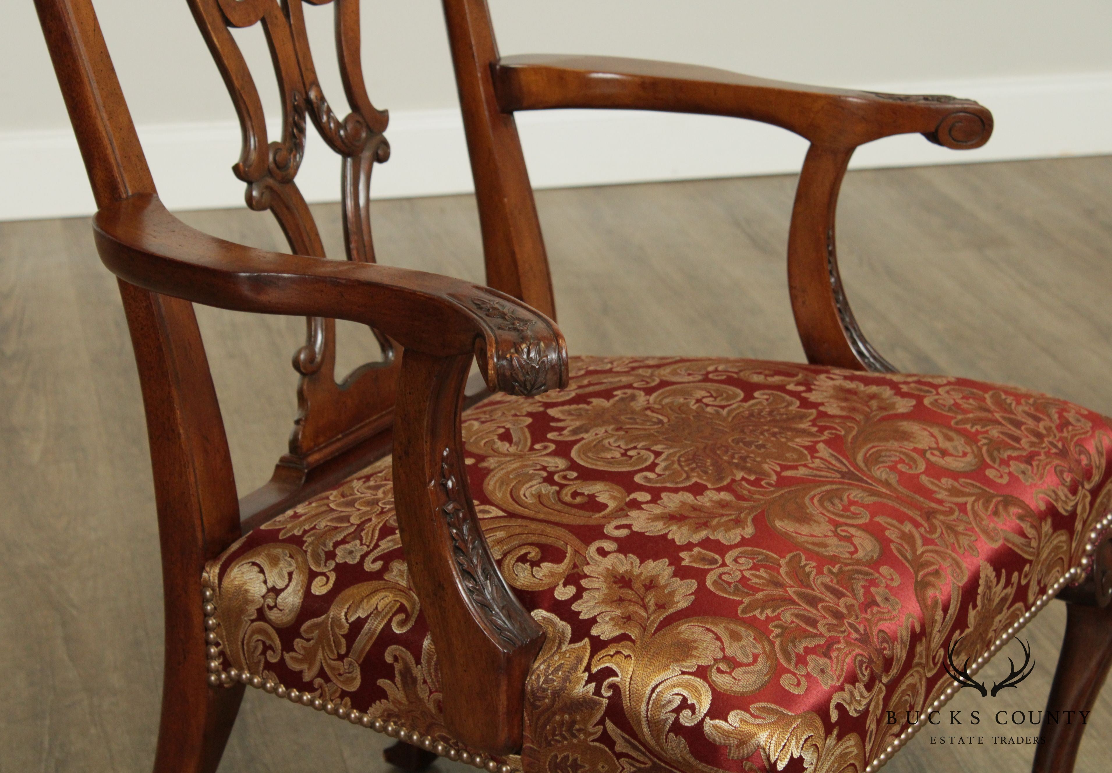 Georgian Style Vintage Custom Quality Carved Mahogany Pair Armchairs