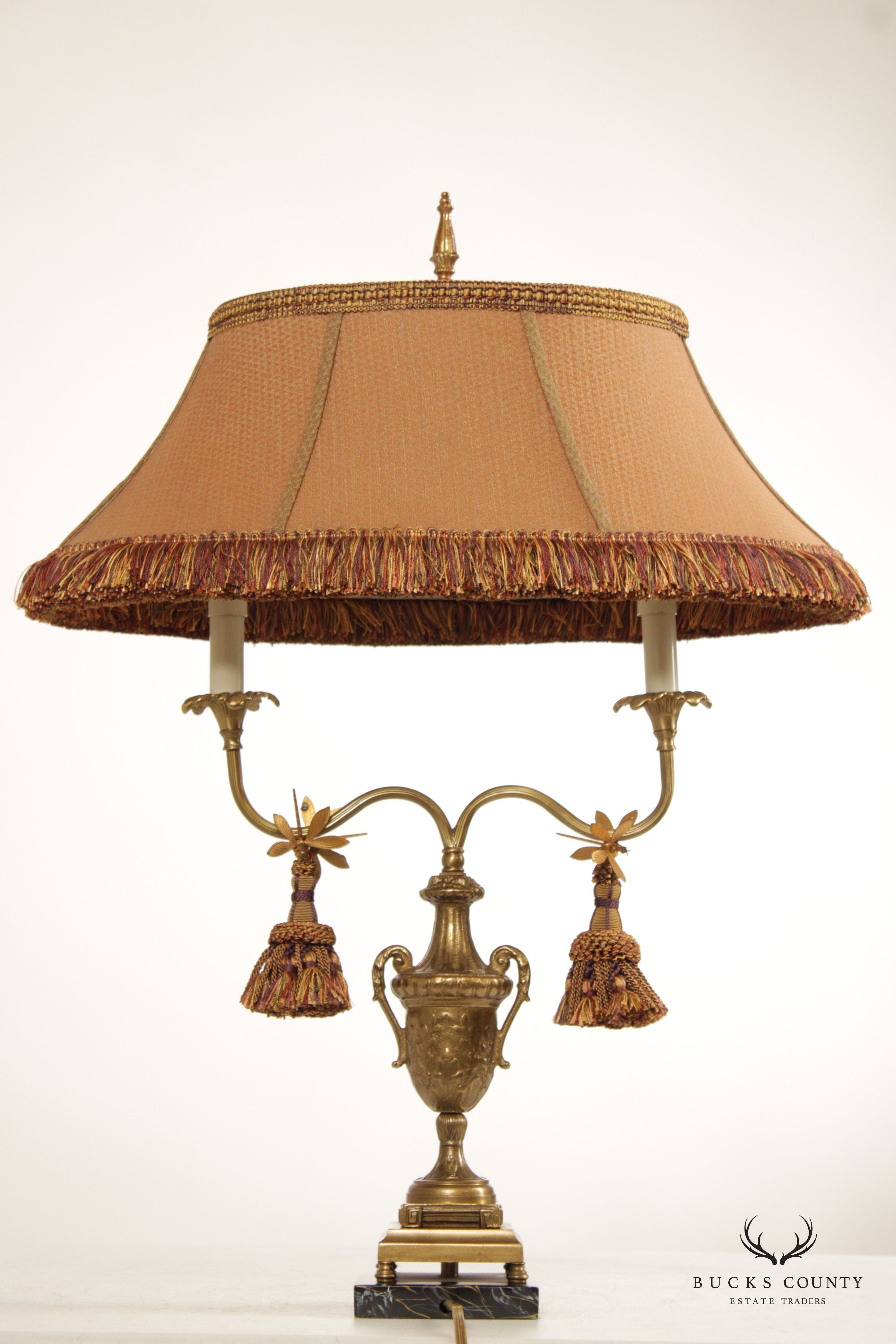 Frederick Cooper Brass and Marble Urn-Form Bouillotte Table Lamp