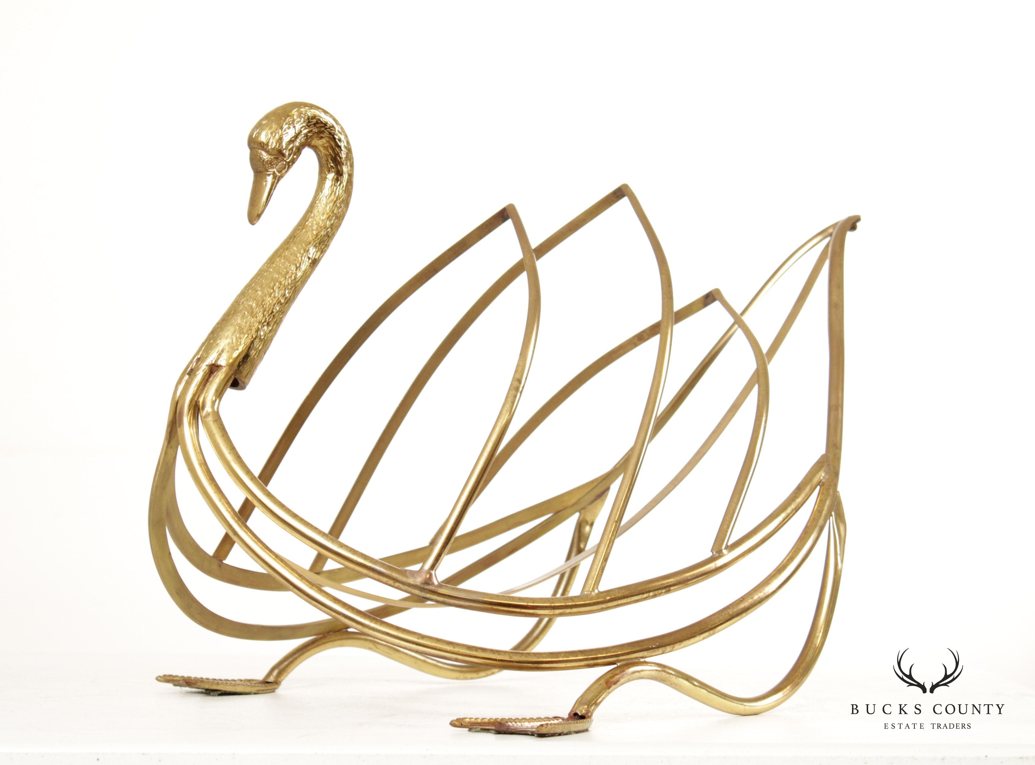 Vintage Italian Brass Swan Magazine Rack