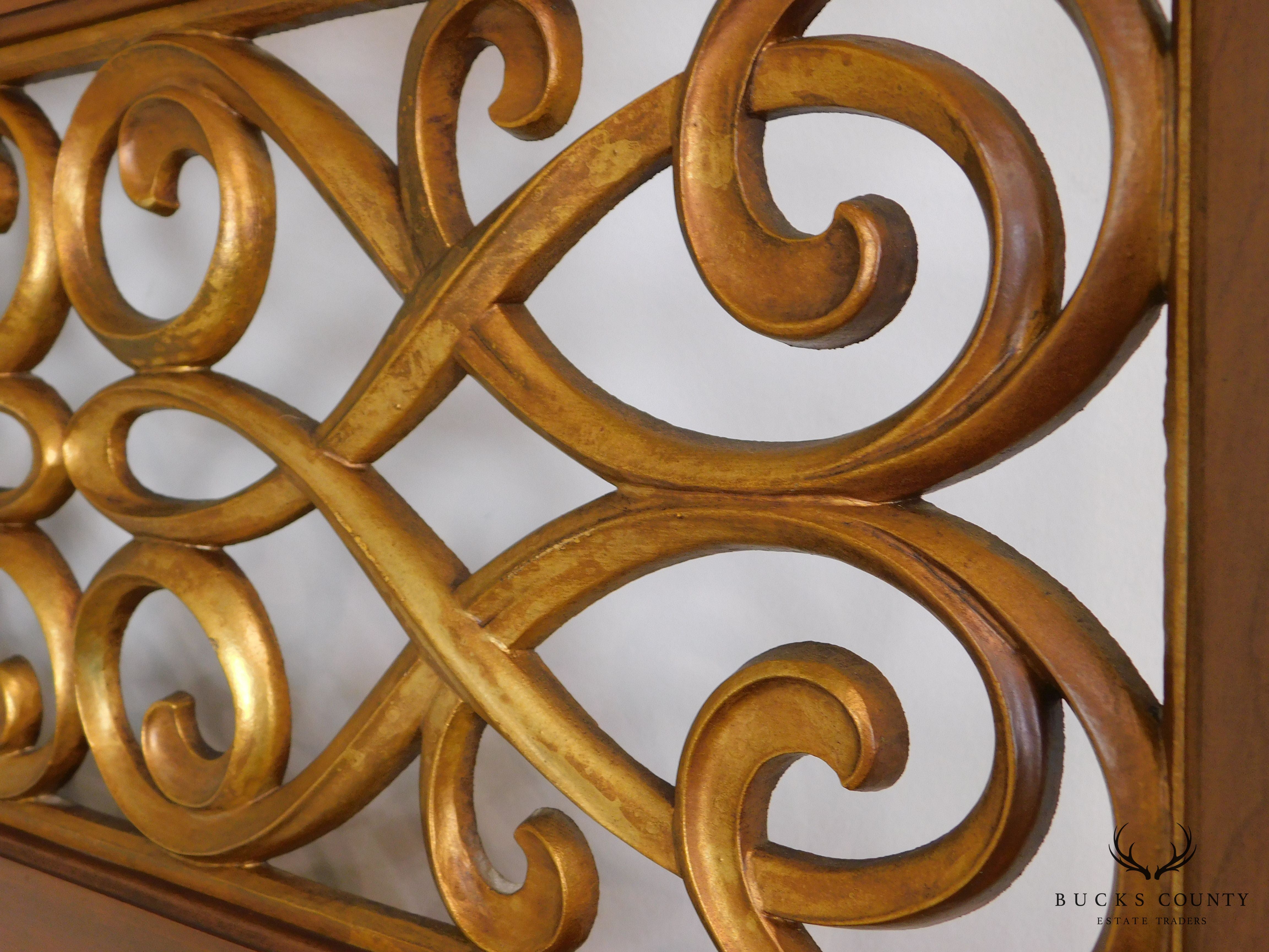 Regency Style Partial Gilt Reticulated Panel Trumeau Mirror by Union National