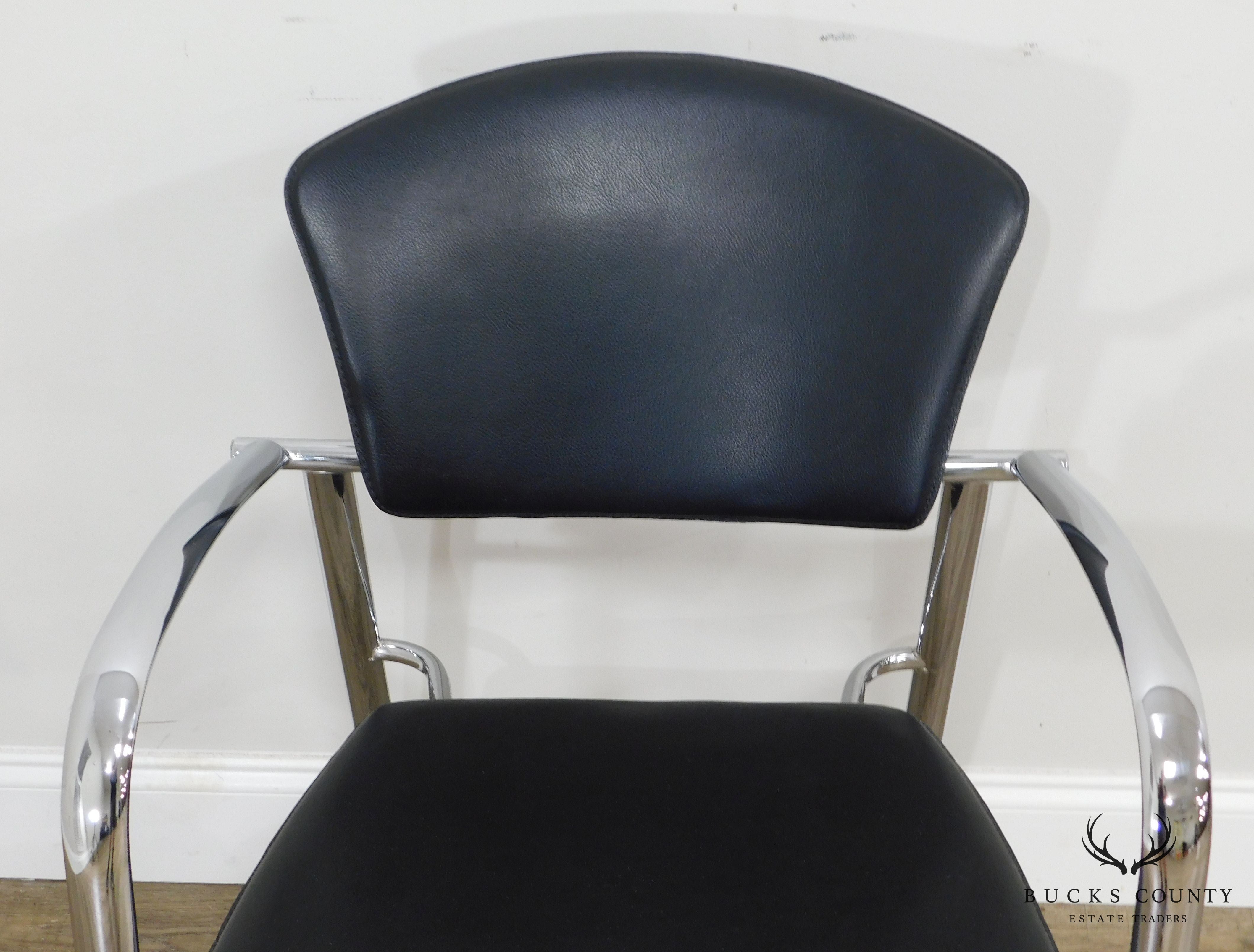 Brayton International Collection Steelcase Pair Chrome & Black Leatherette Armchairs