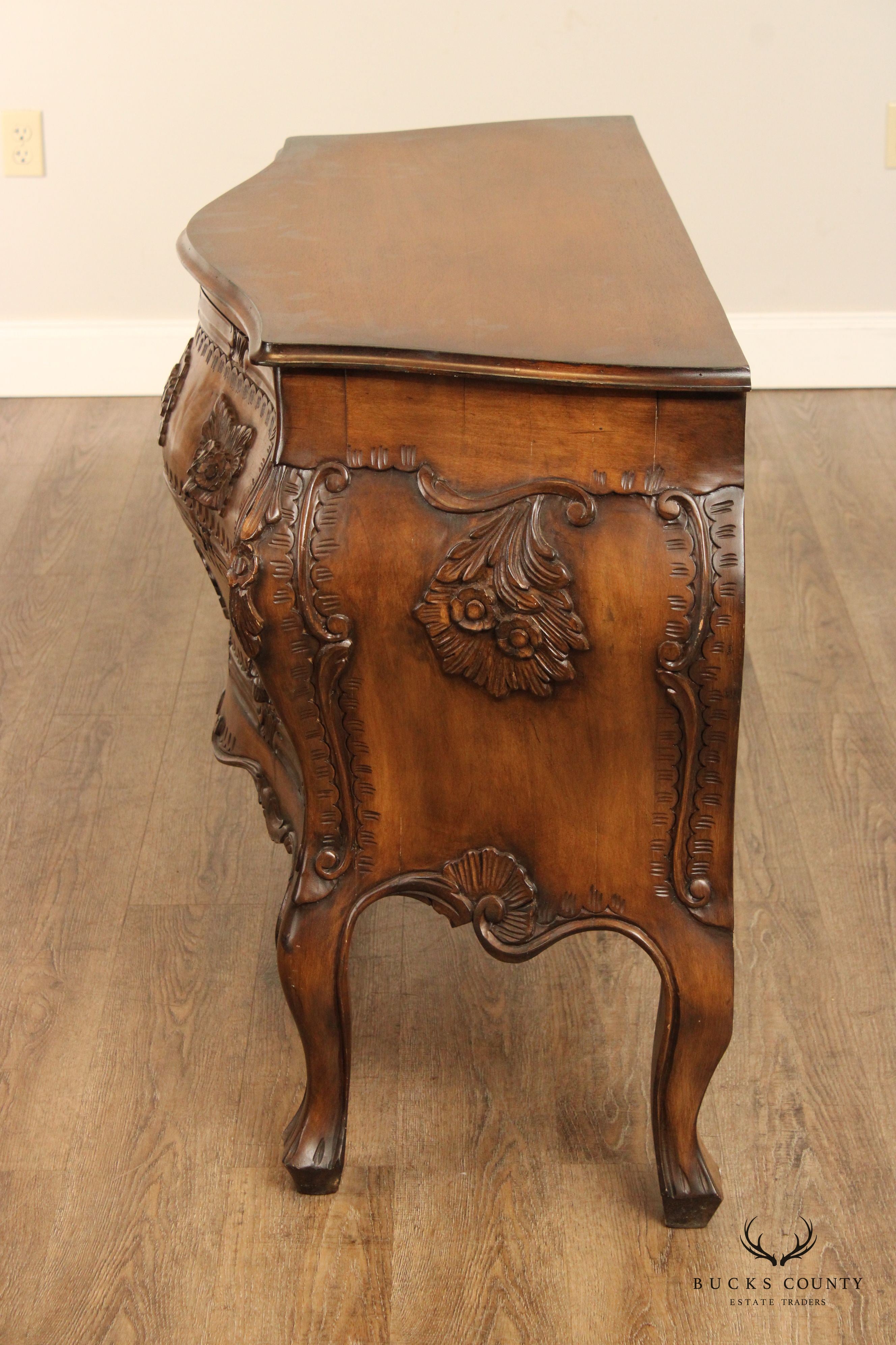 Italian Provincial Style Floral Carved Bombe Chest