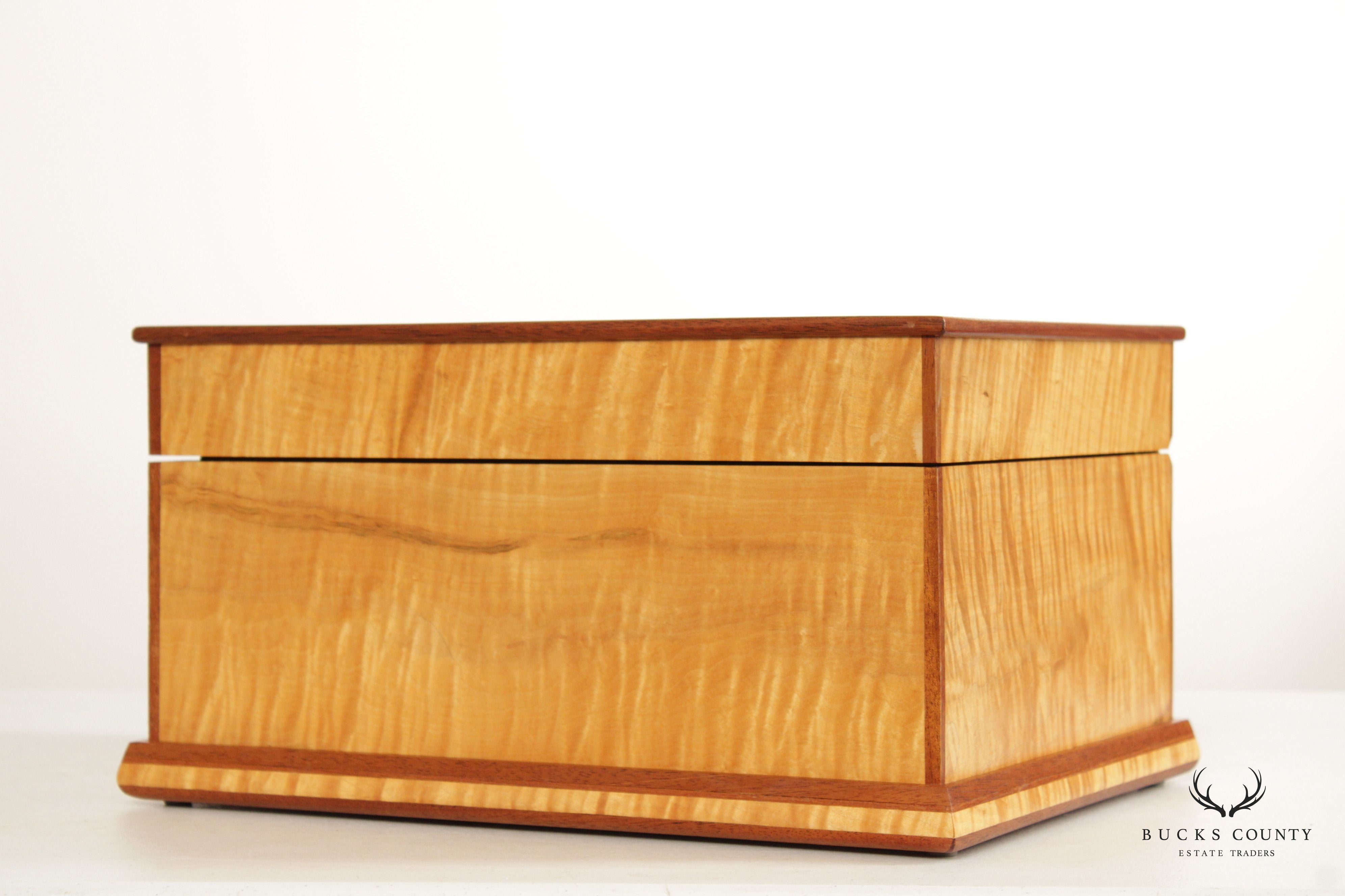 Hand Crafted Inlaid Tiger Maple Cigar Box Humidor