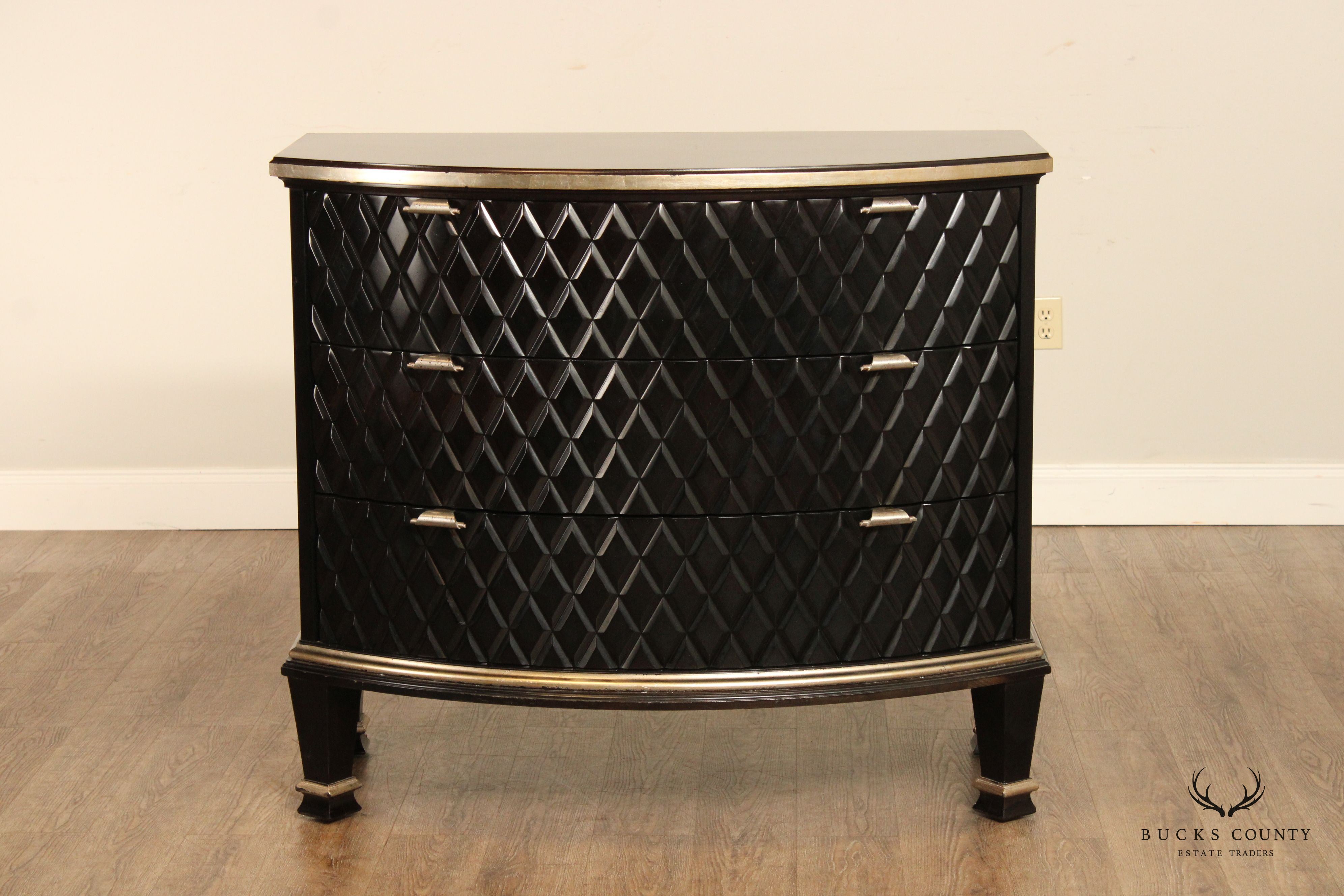 Century Omni Collection Contemporary Pair of Bow Front Ebonized Chests