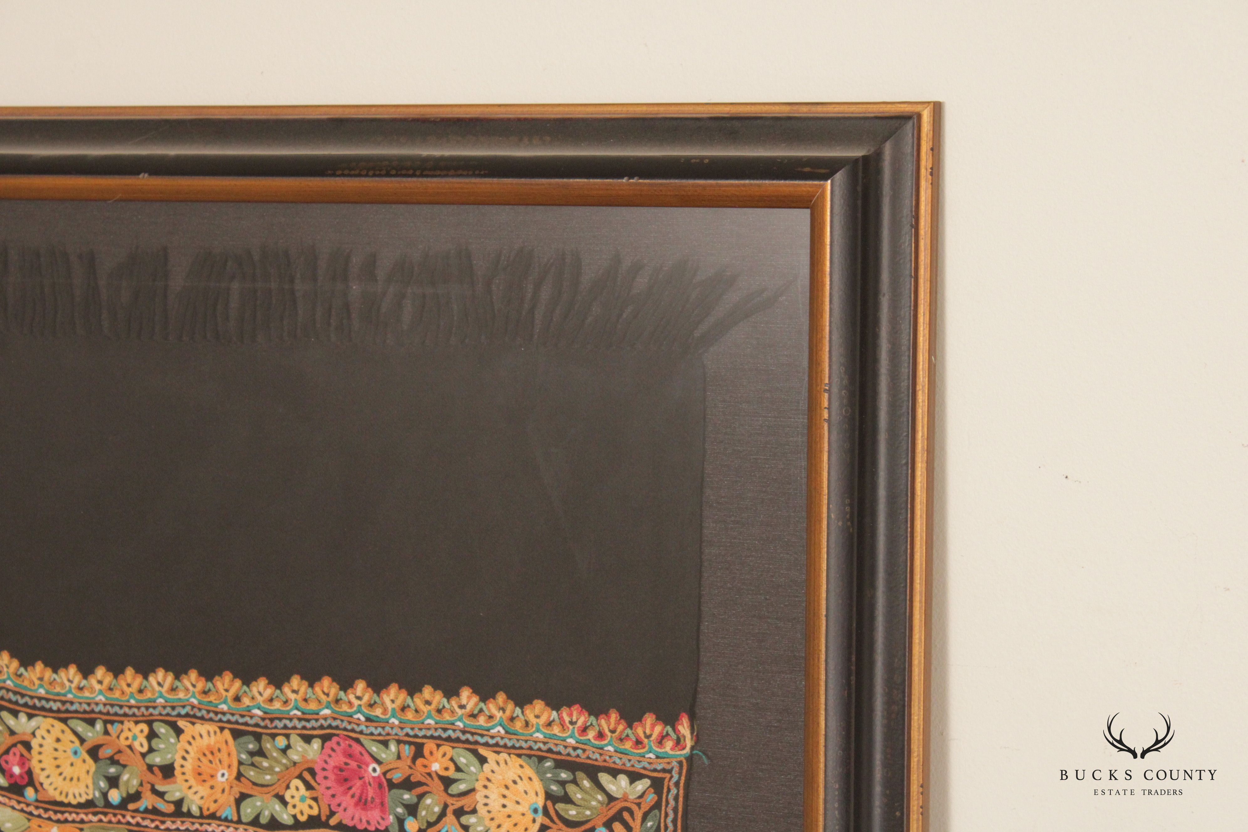 Kashmiri Style Hand Embroidered Crewel Framed Textile