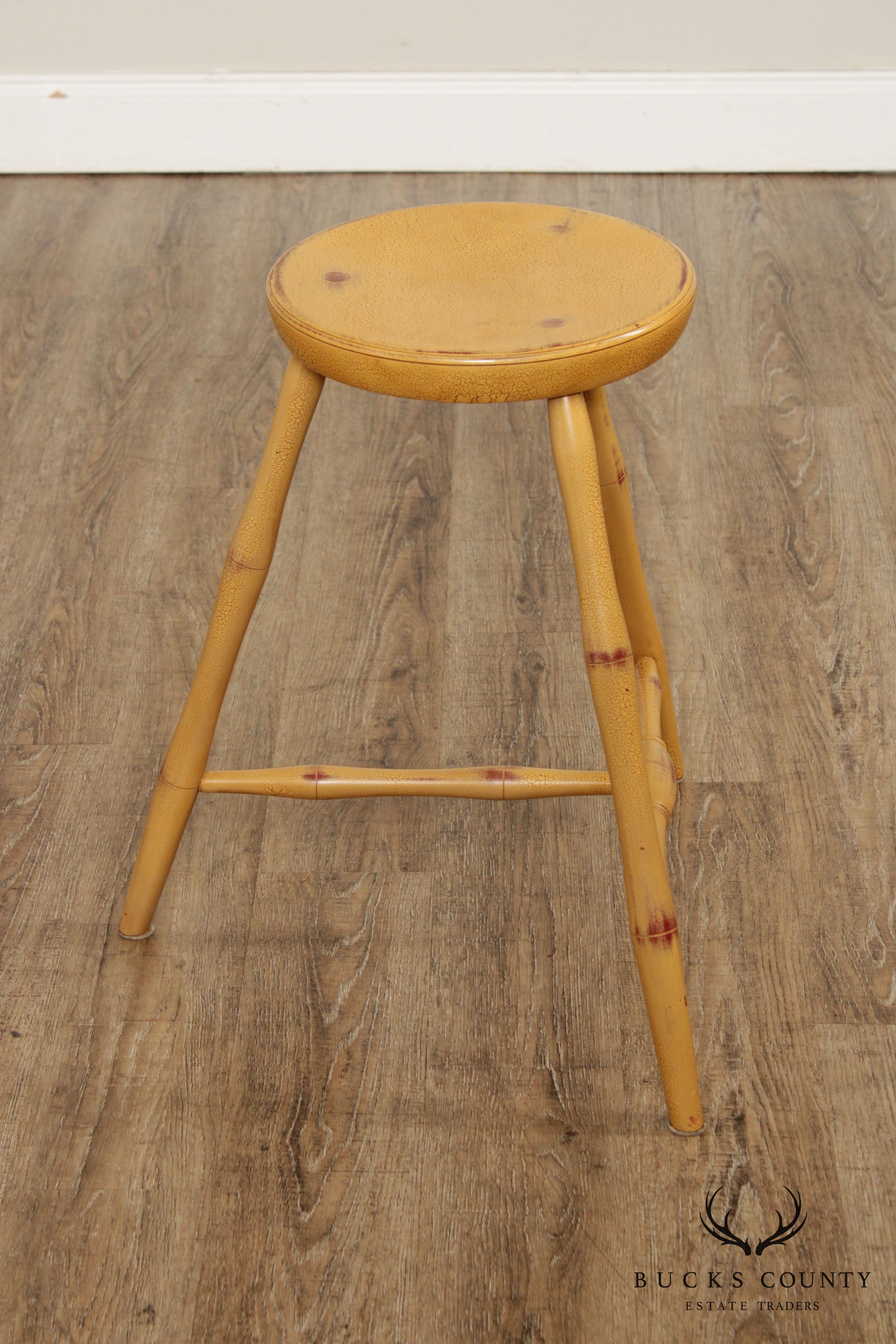 D.R. Dimes Mustard Yellow Painted 3 Legged Stool