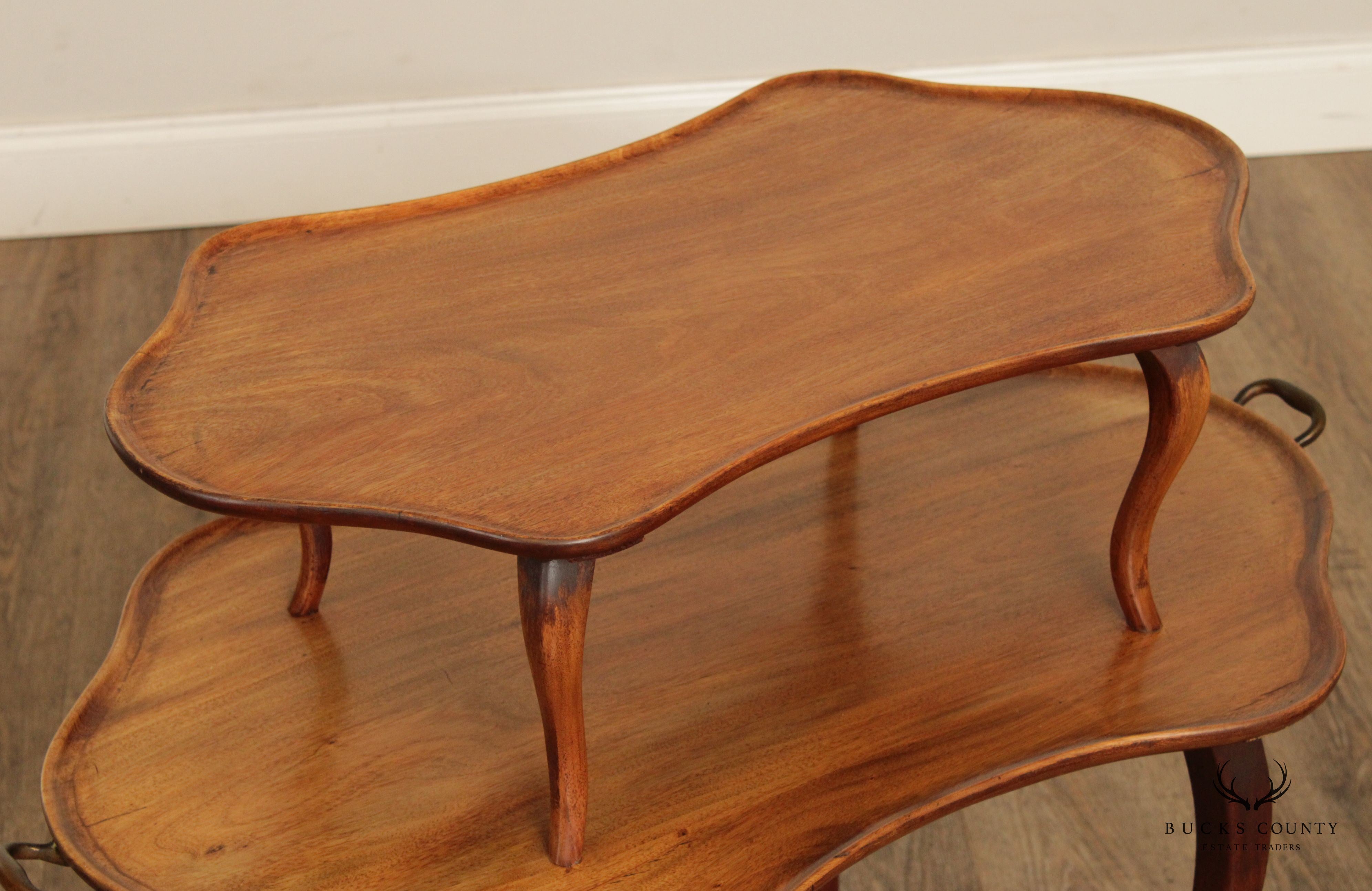 Antique French Louis XV Style Mahogany Two Tier Dessert Serving Table