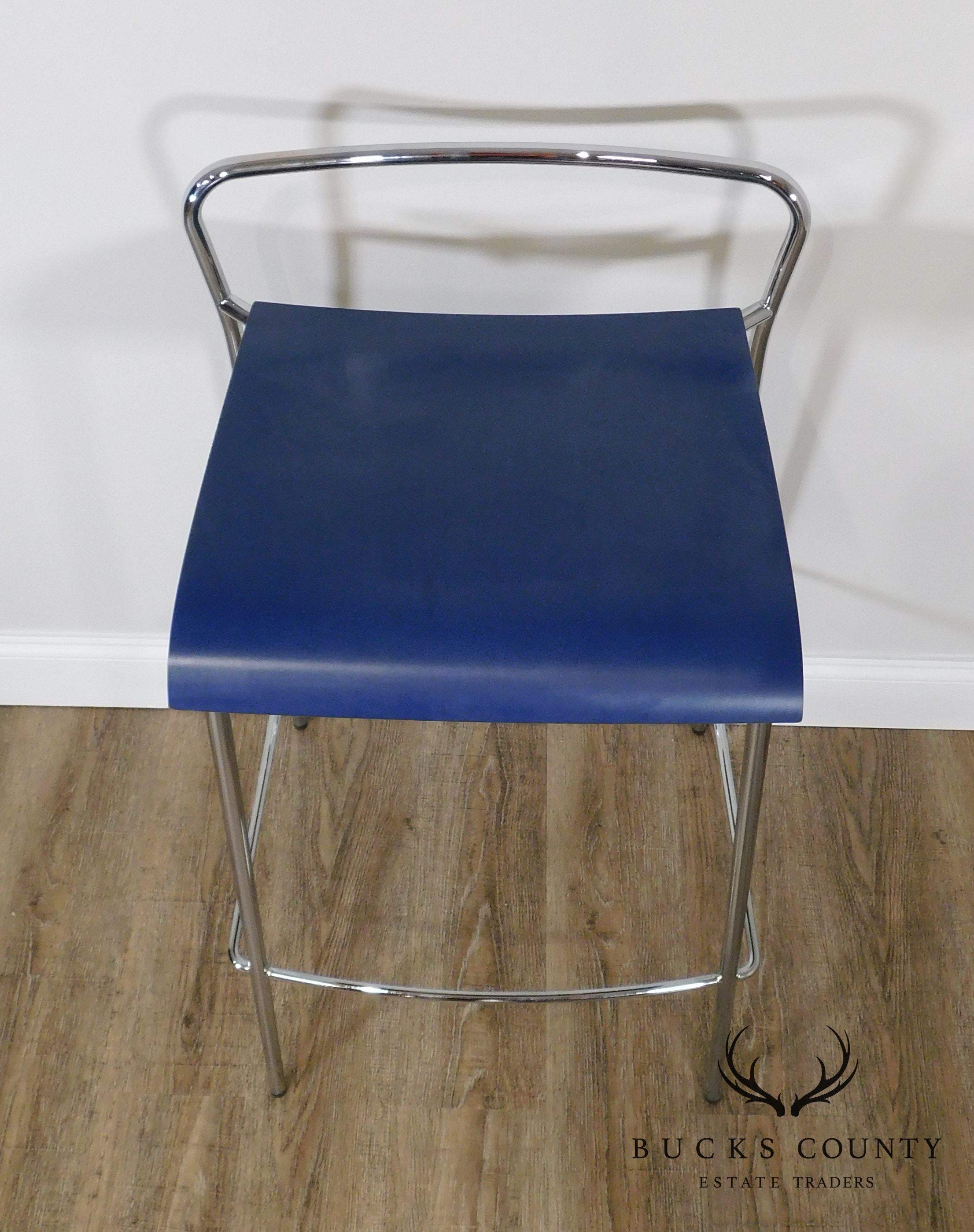 Antti Kotilainen Chrome Frame Blue Seat Piiroinen Bar Stool