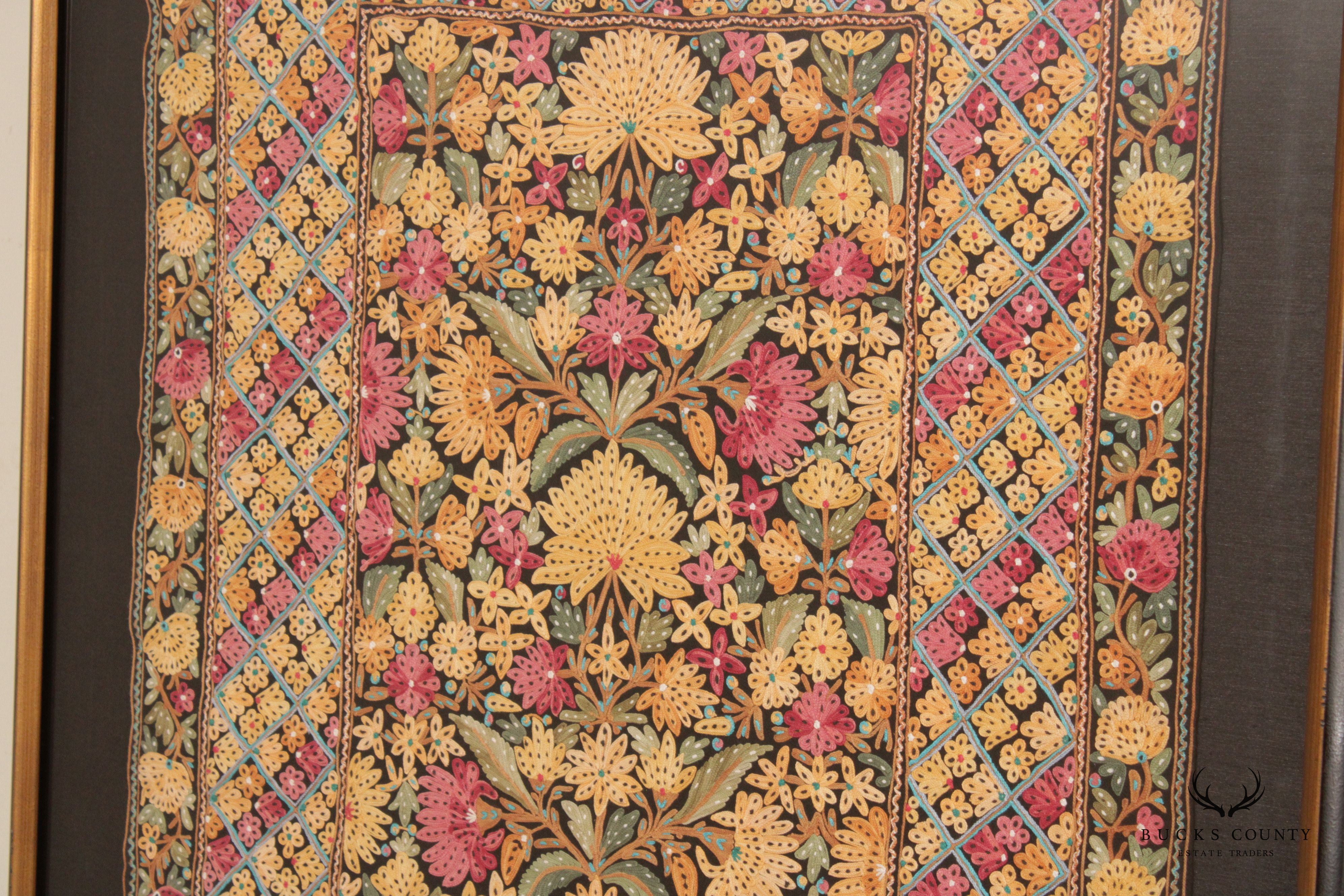 Kashmiri Style Hand Embroidered Crewel Framed Textile