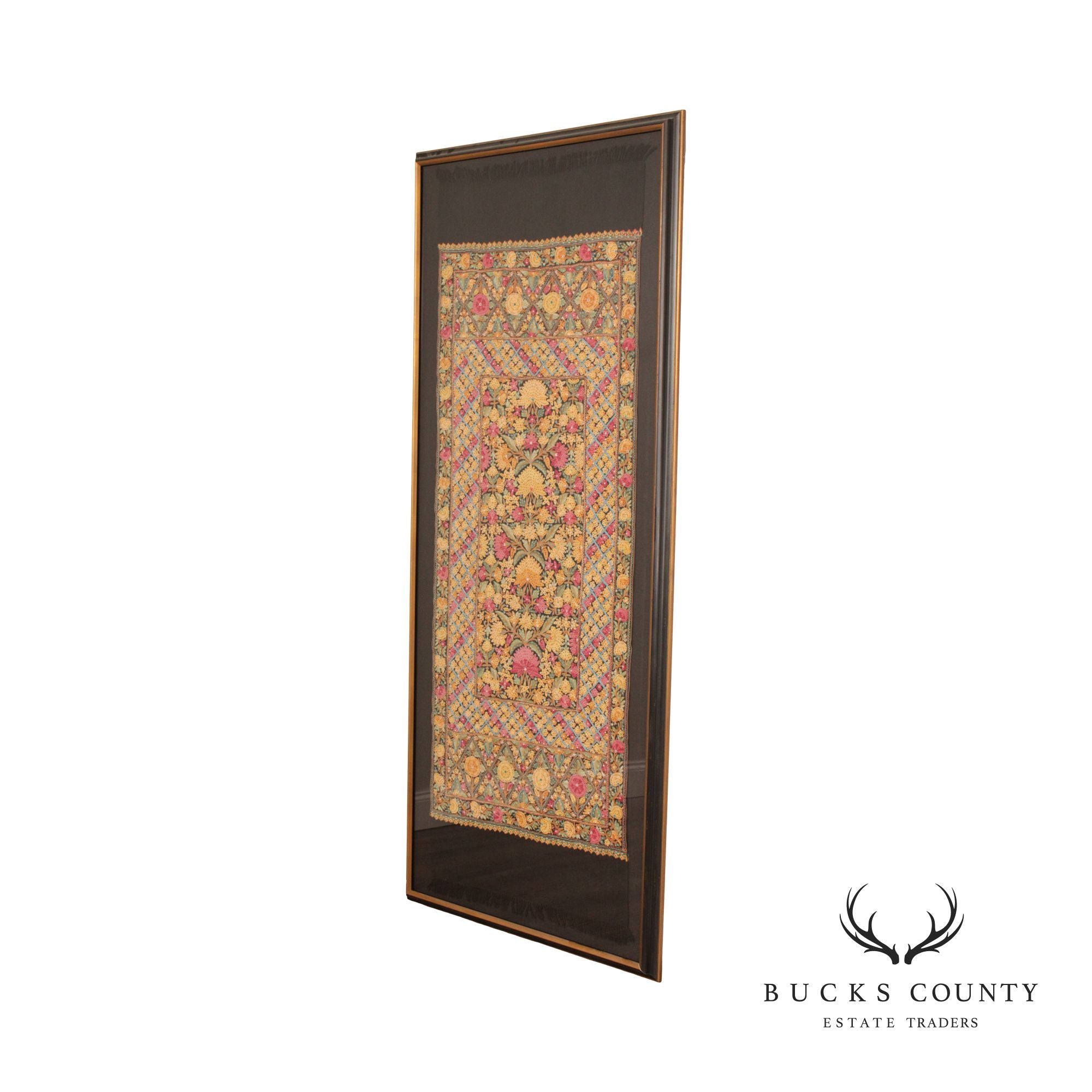 Kashmiri Style Hand Embroidered Crewel Framed Textile