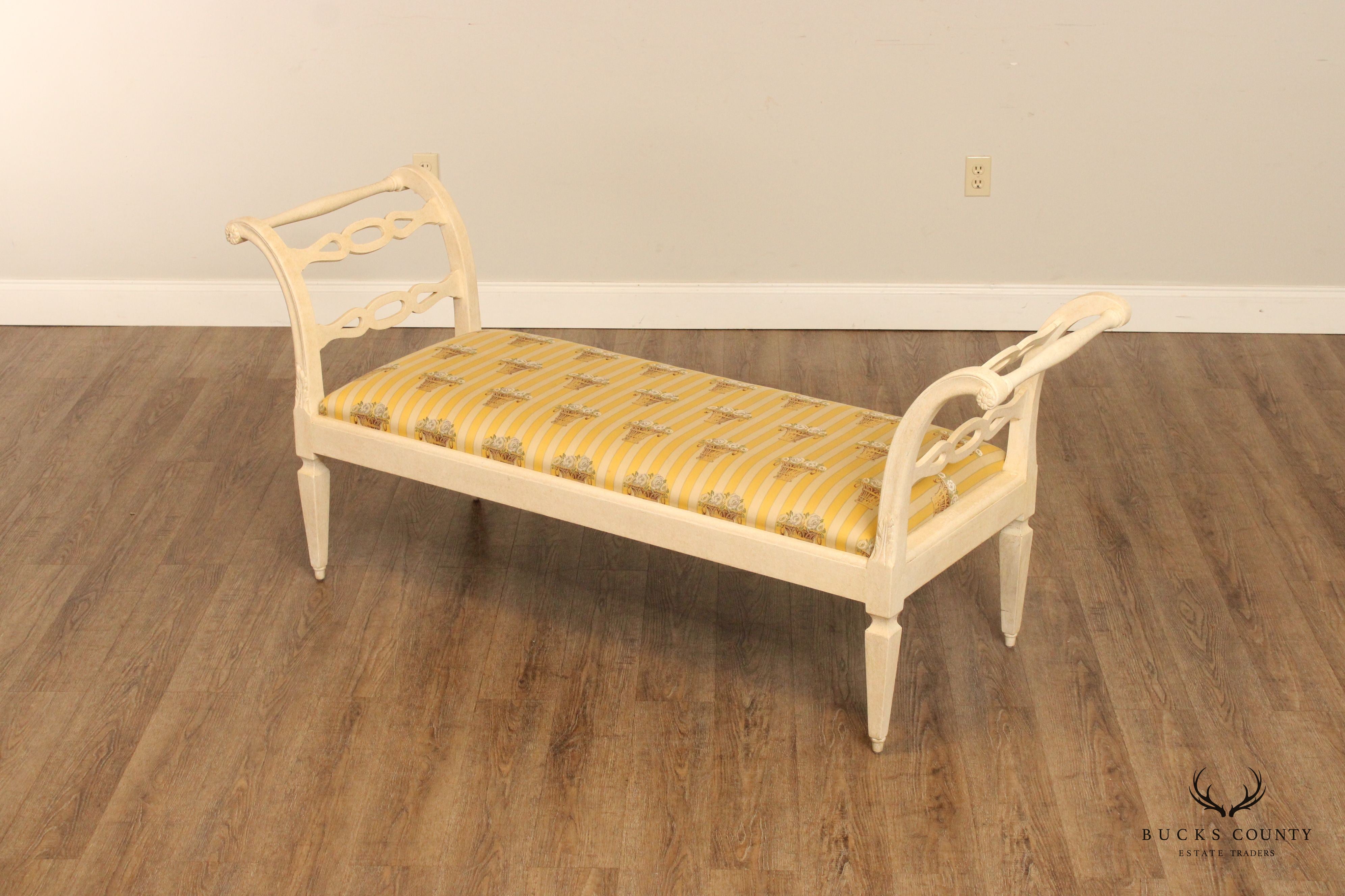French Country Style Distress Painted Window Bench