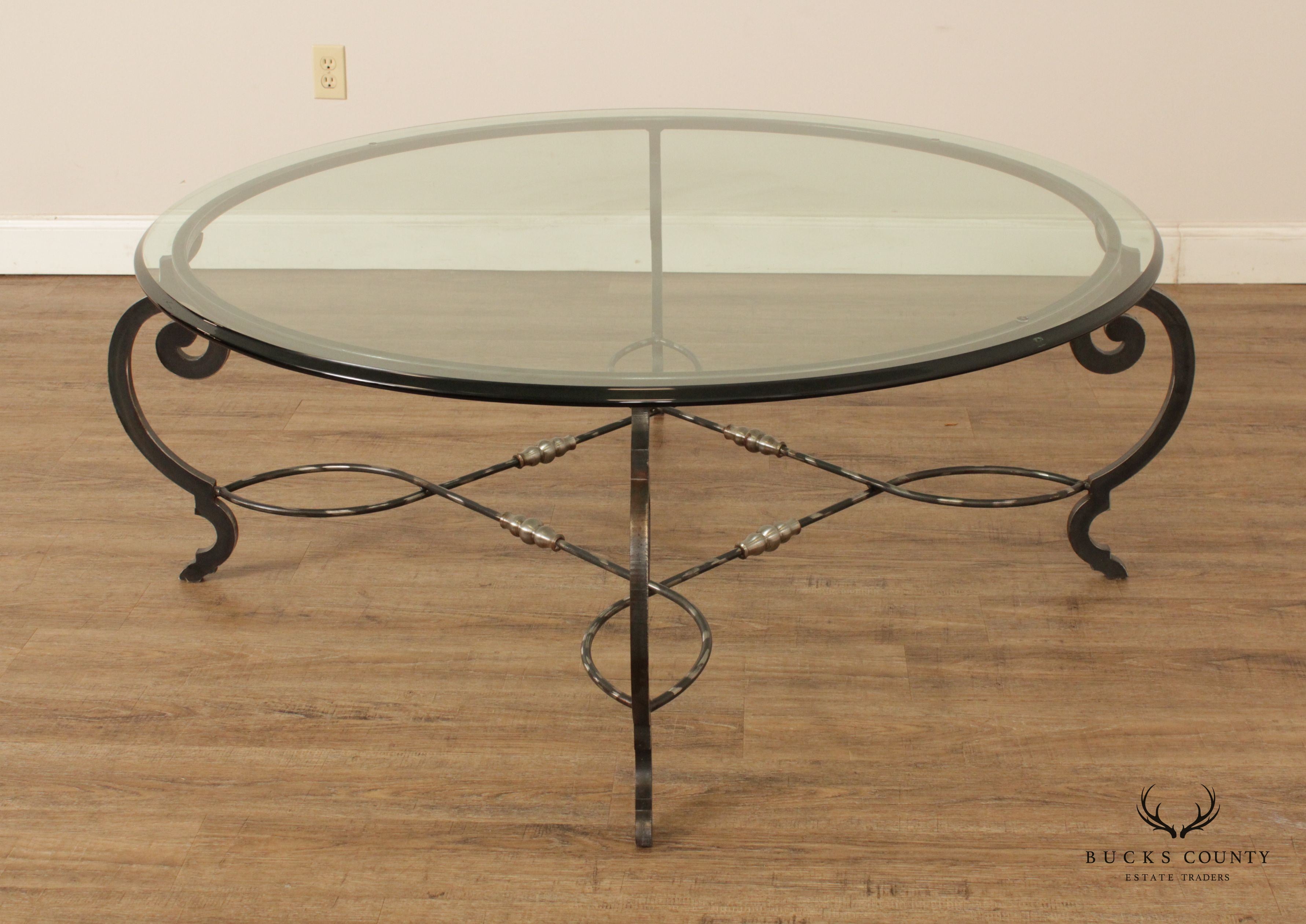 Tuscan Style 60-Inch Round Glass Top Wrought Iron Coffee Table