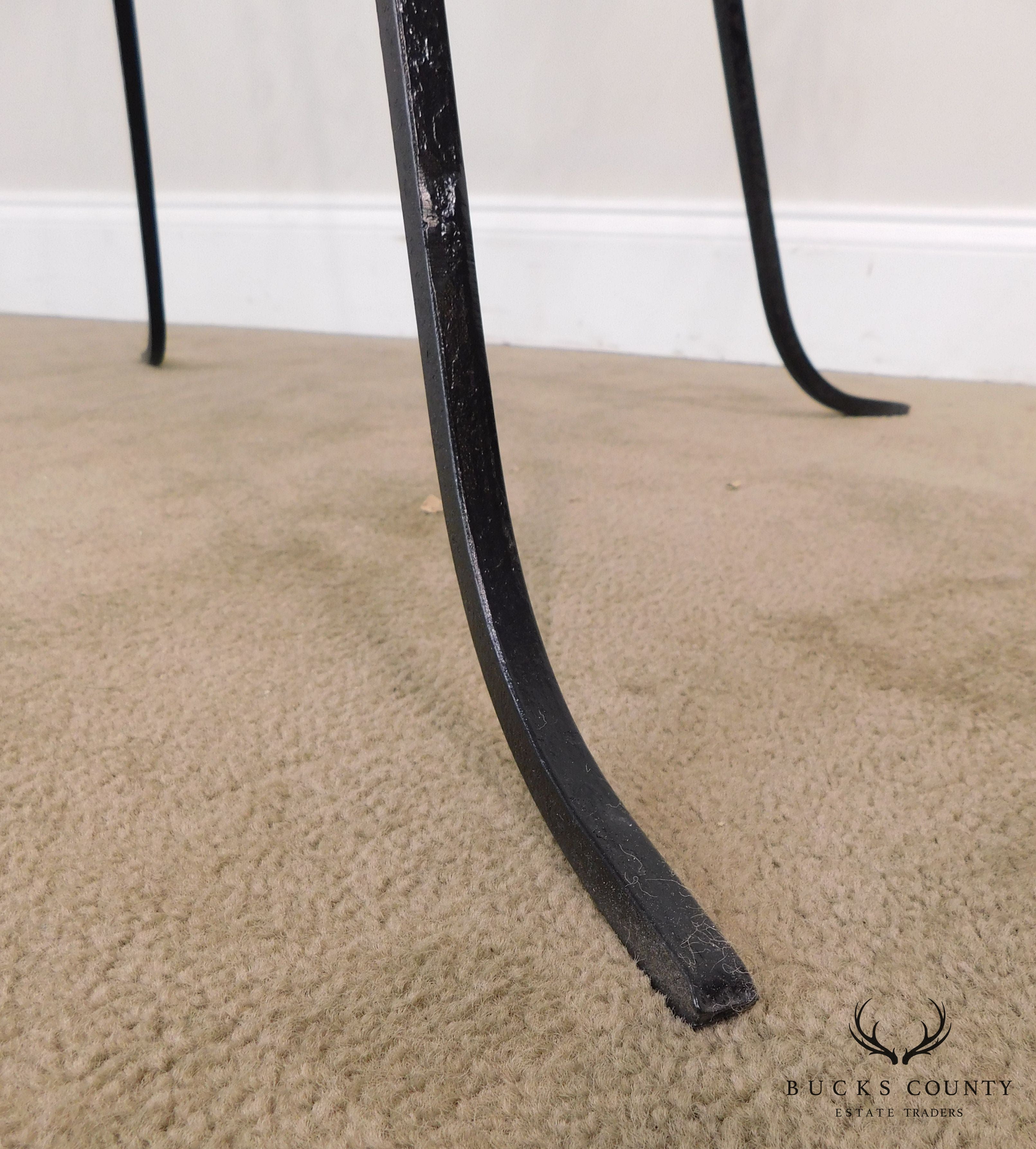 Vintage Black Scrolled Wrought Iron Round Glass Top Table