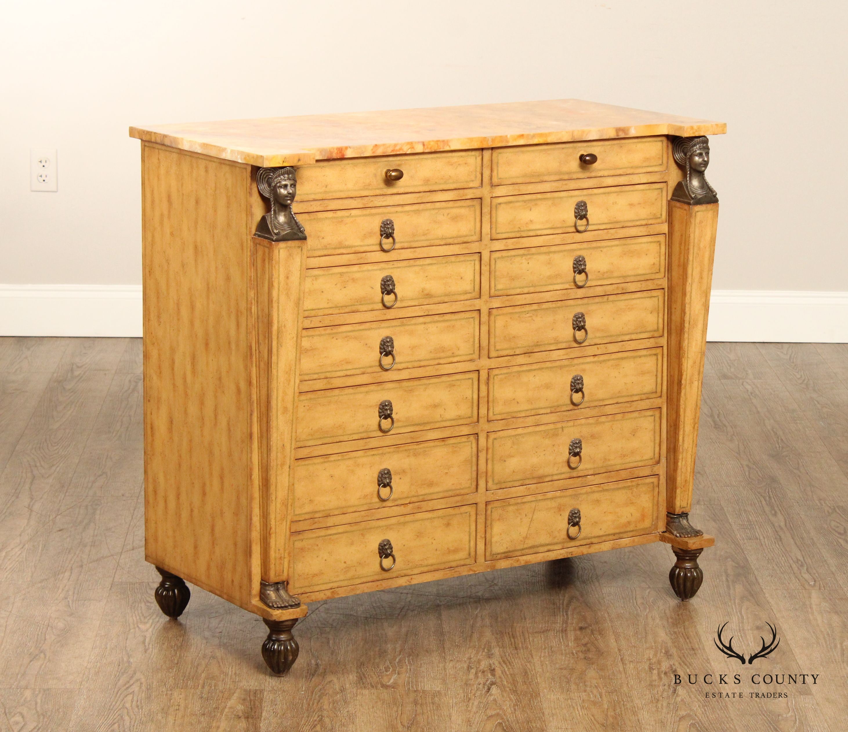 Egyptian Revival Leather Wrapped Chest Of Drawers By Kreiss