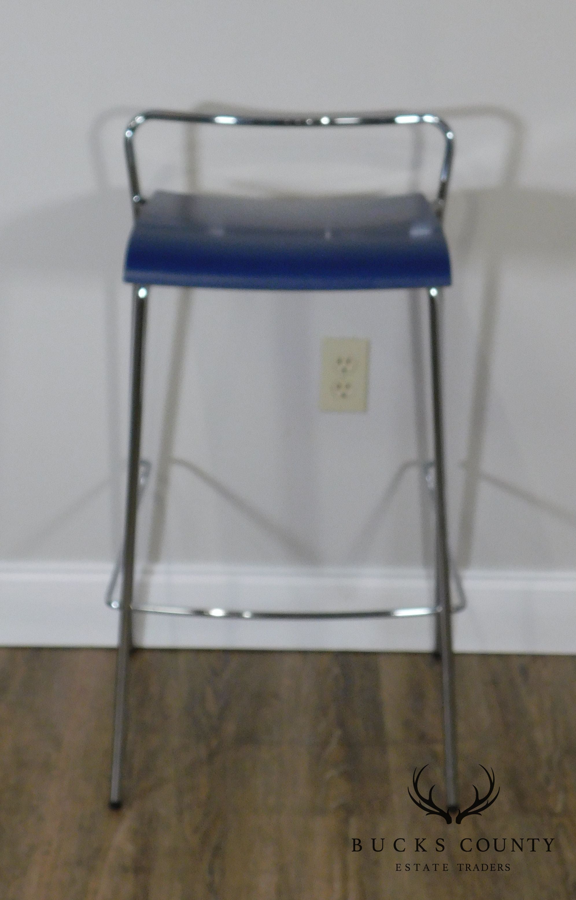 Antti Kotilainen Chrome Frame Blue Seat Piiroinen Bar Stool