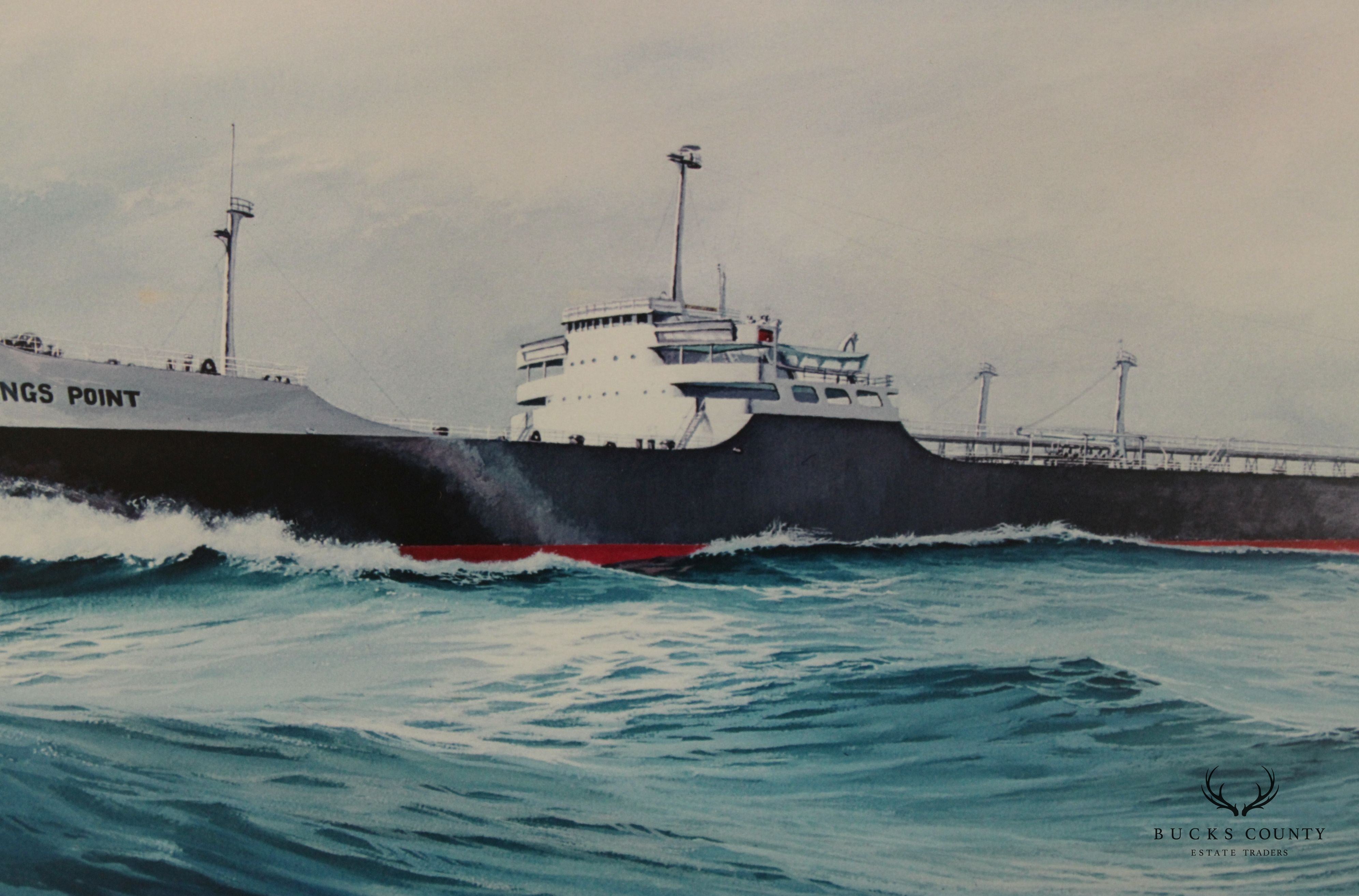 Vintage 20th C. S.S. Kings Port Maritime Watercolor Print, Signed 'Matthews'
