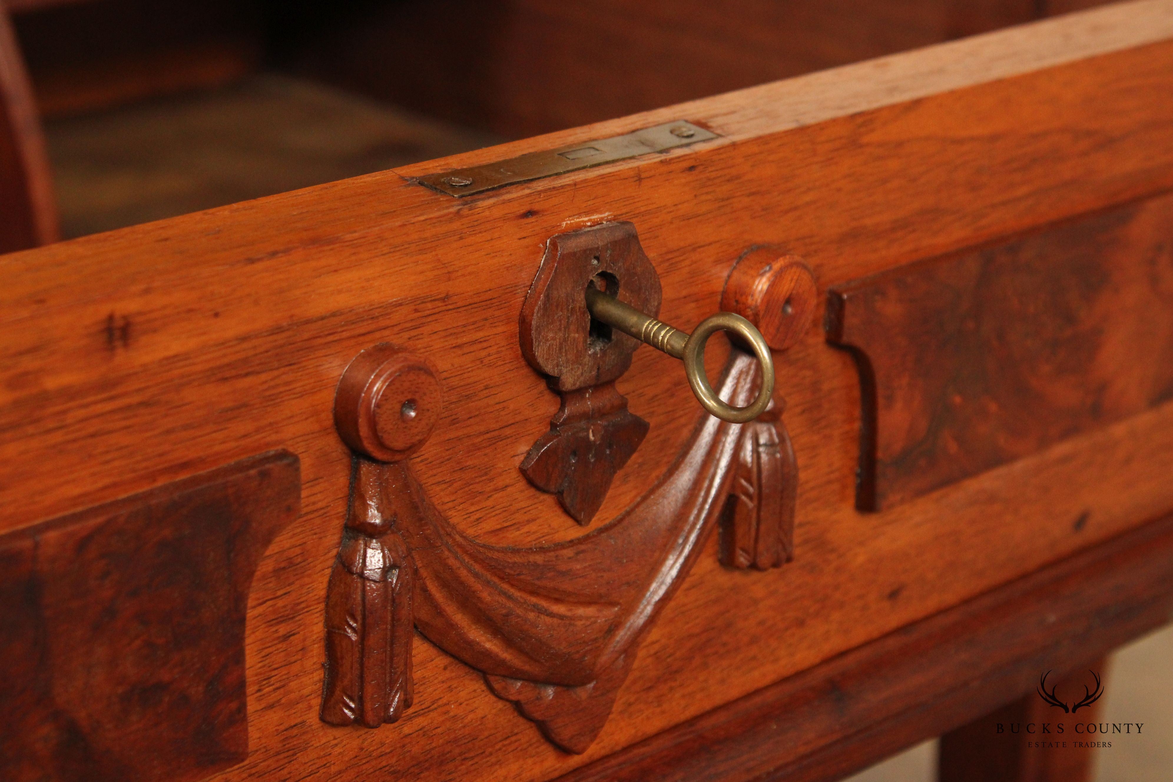 Antique Victorian Carved Walnut Secretary Desk