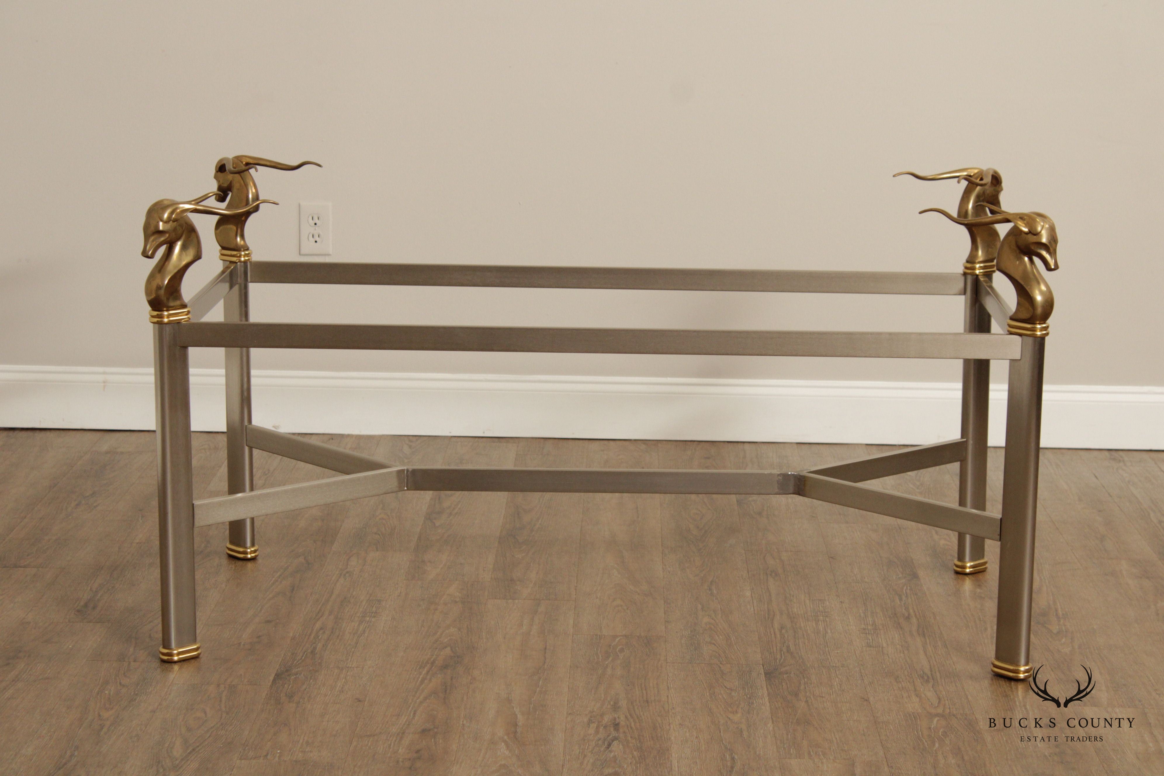 Neoclassical Style Vintage Brass and Steel Rams Head Dining Table