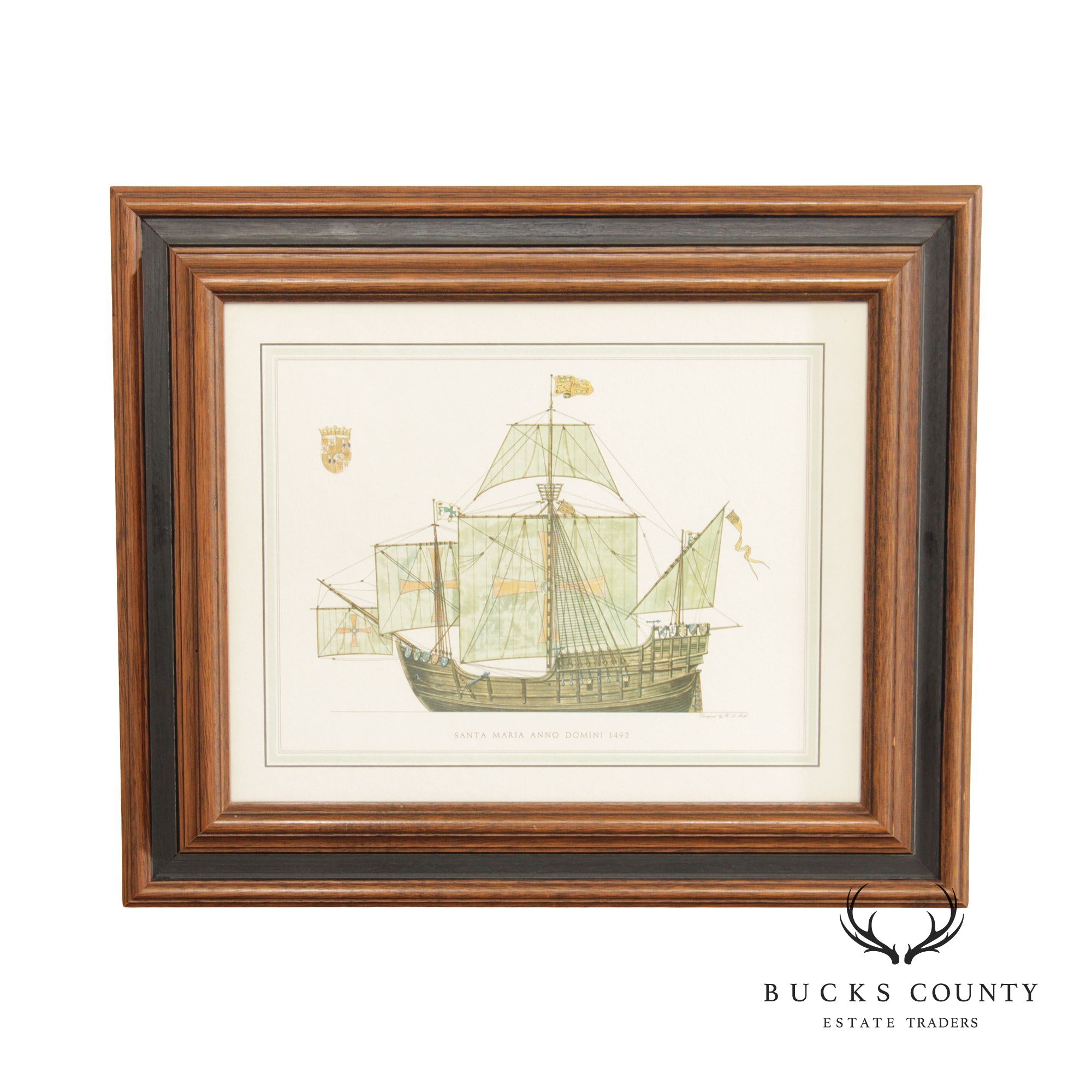 Vintage Santa Maria Anno Domini Maritime Lithograph Print