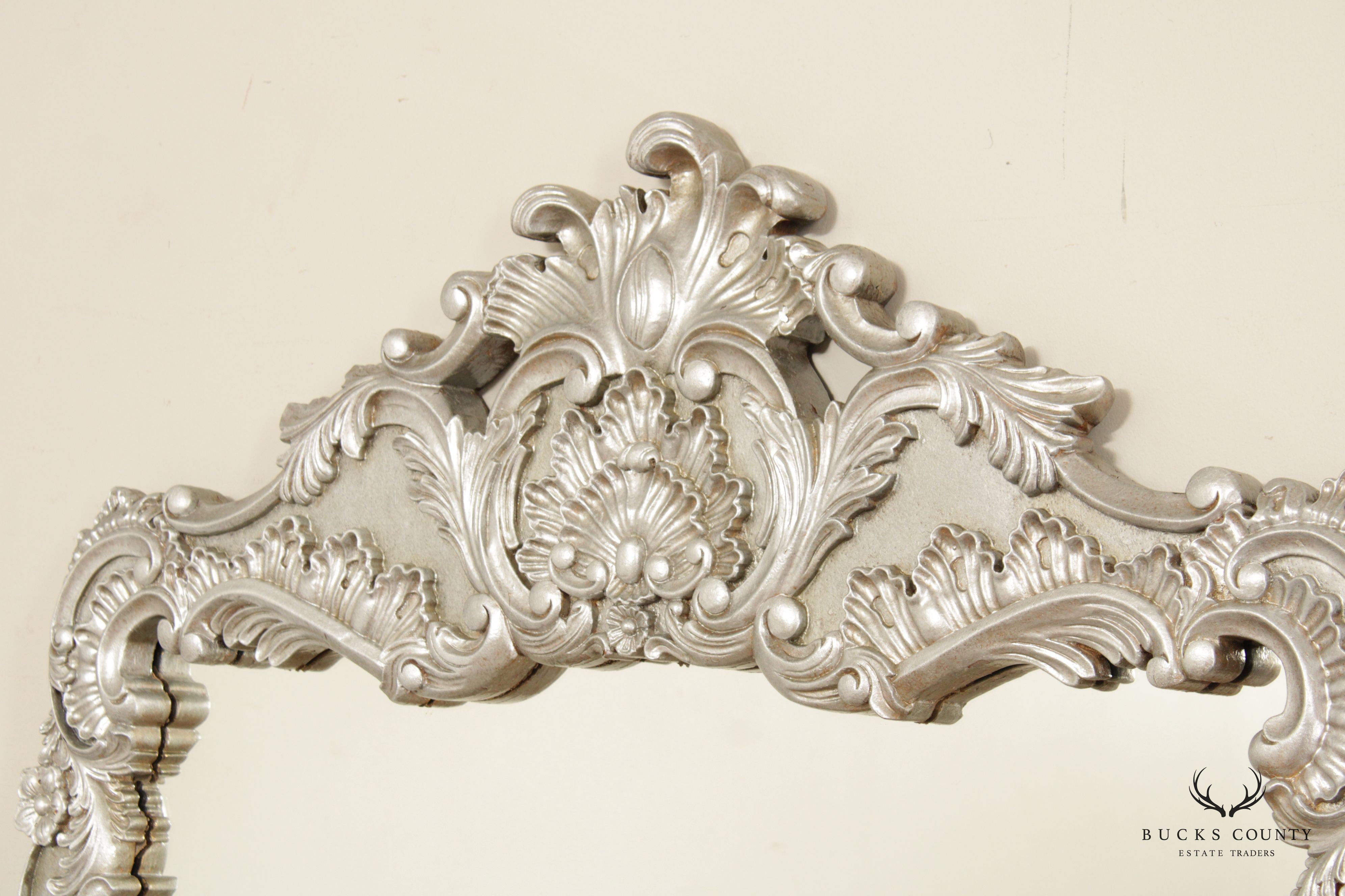 LaBarge Rococo Style Silver Gilt Large Carved Frame Wall Mirror