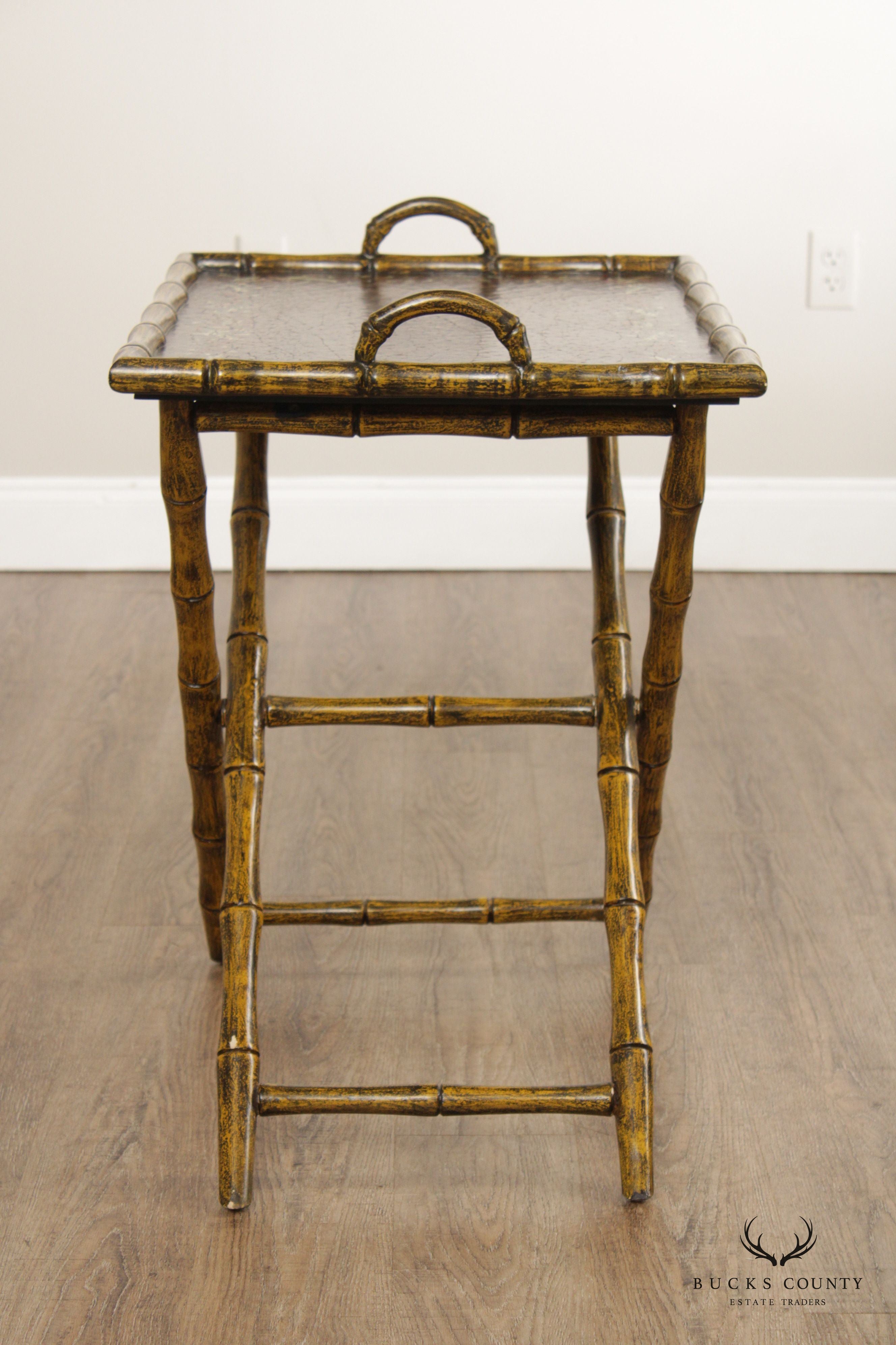Chinoiserie Style Faux Bamboo Folding Tray Table