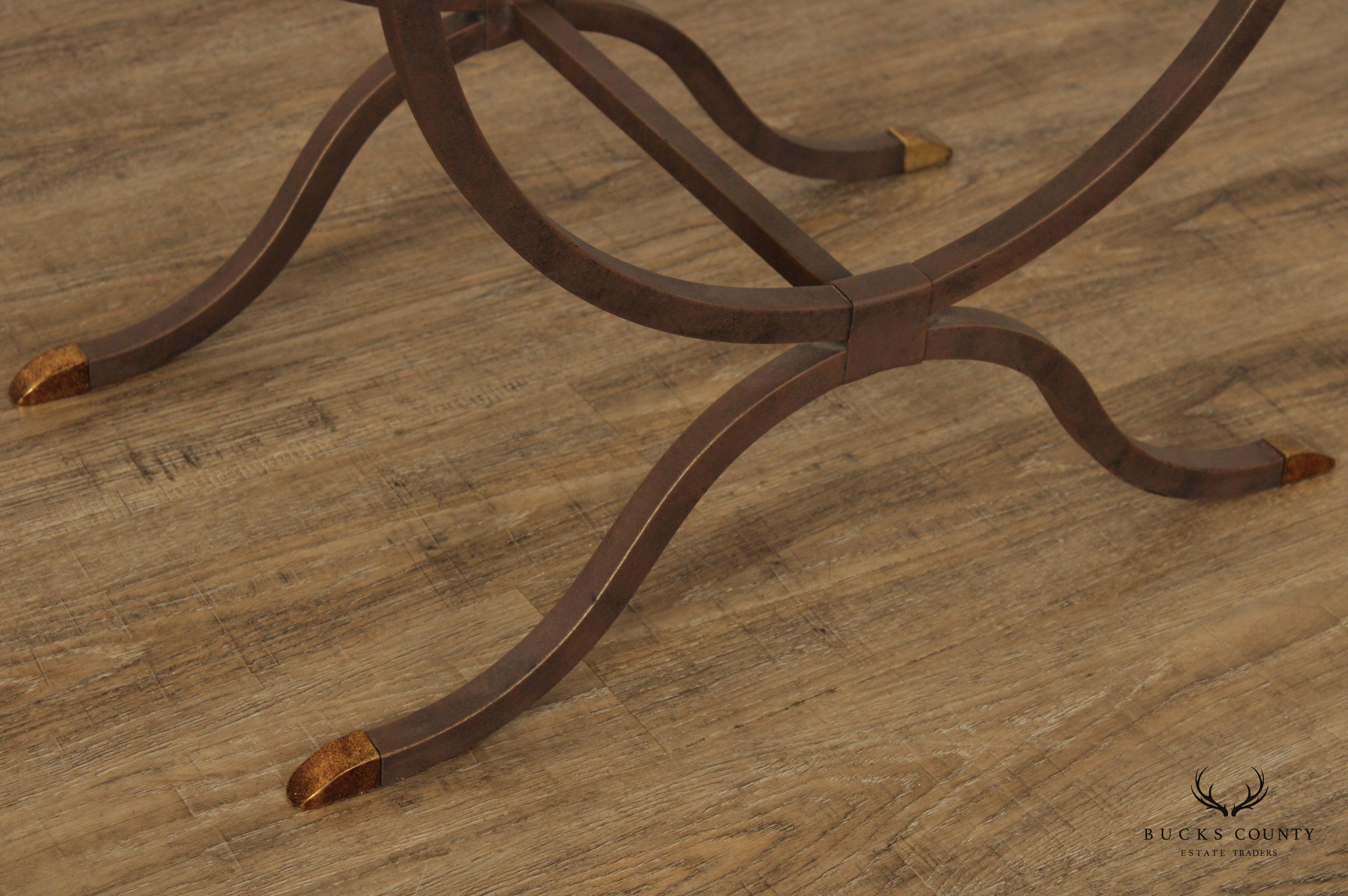 Neoclassical Style Wrought Iron Glass Top Side Table