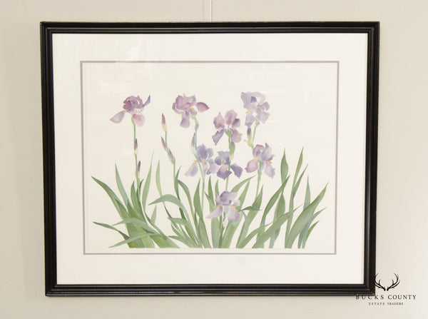 Susan Headley Van Campen 1980s 'Iris' Watercolor Painting, Custom Framed