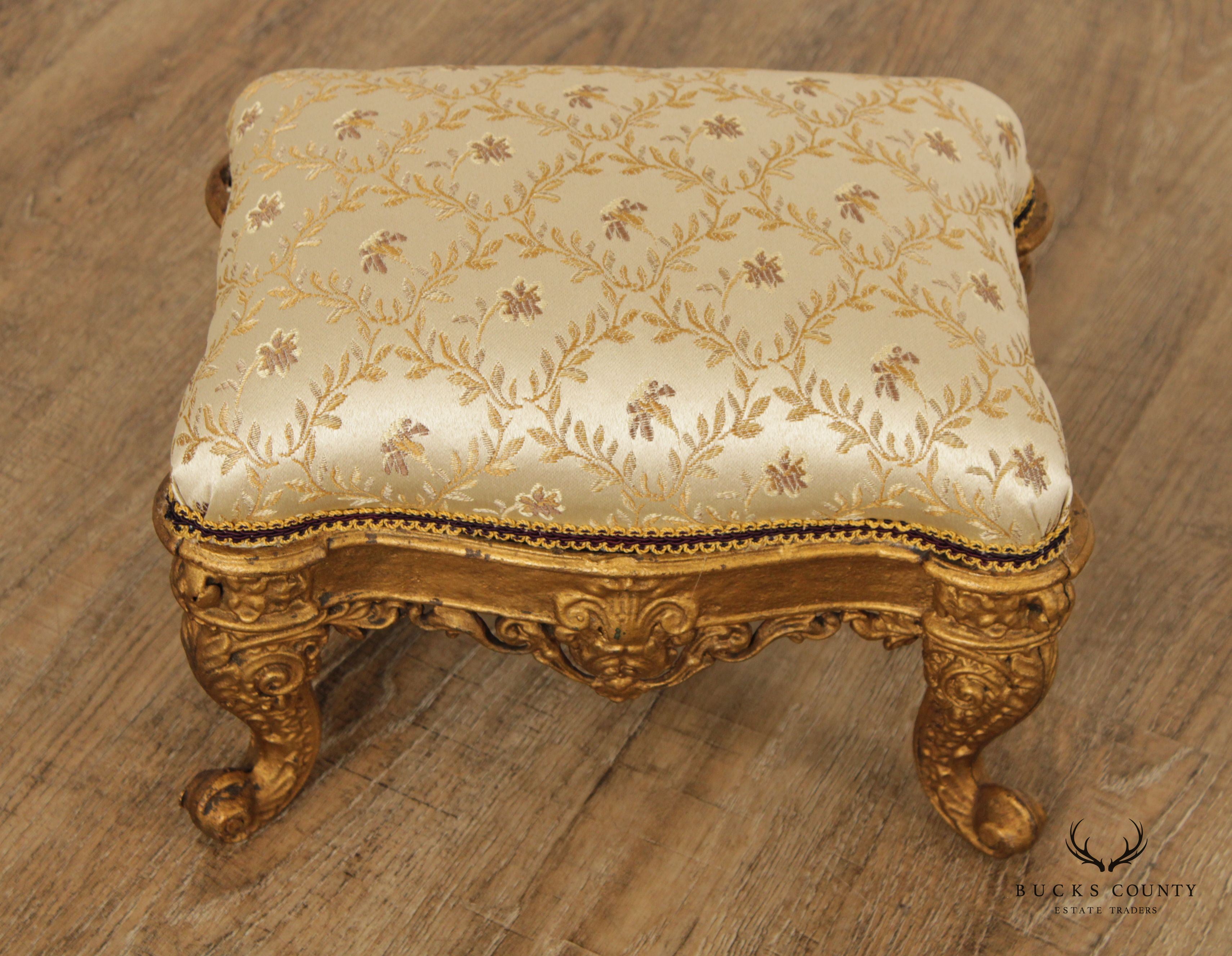 Antique Victorian Cast Iron Gilt Rococo Style Footstool