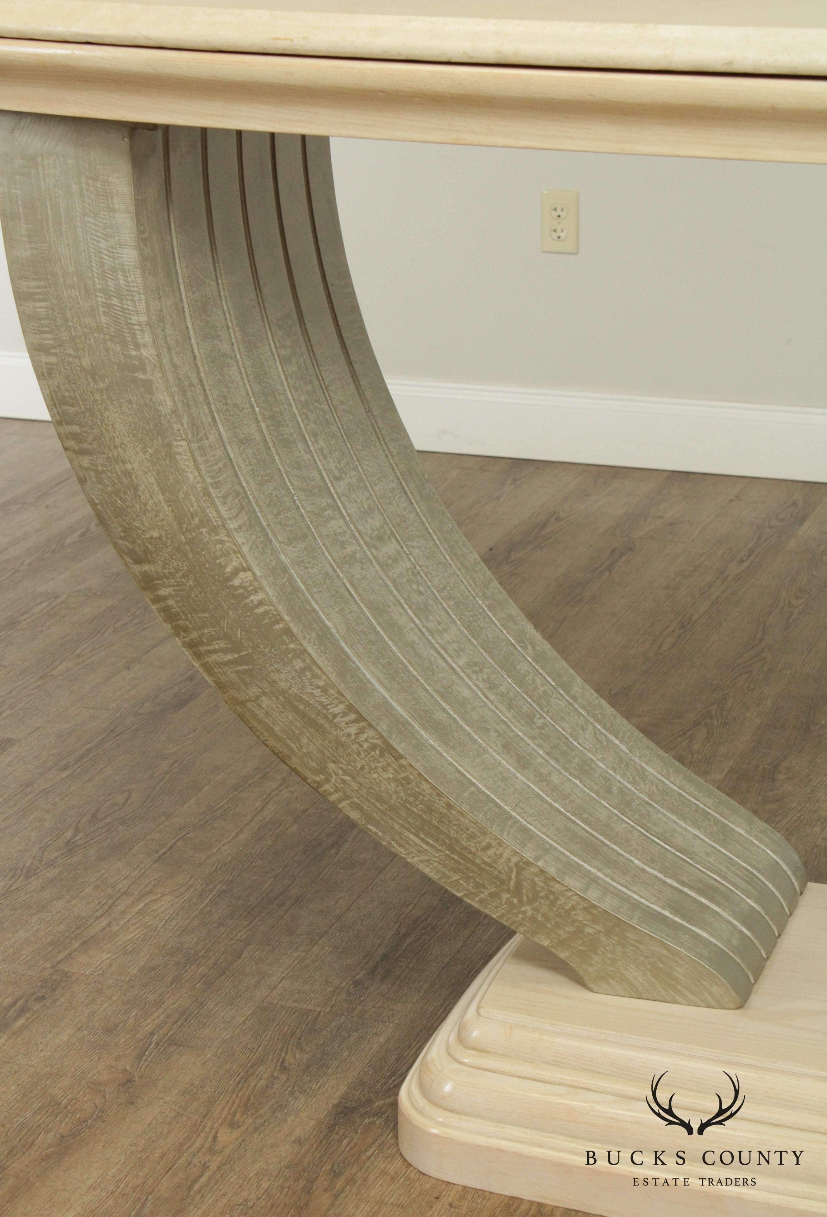 Large Postmodern Travertine Top Console Table