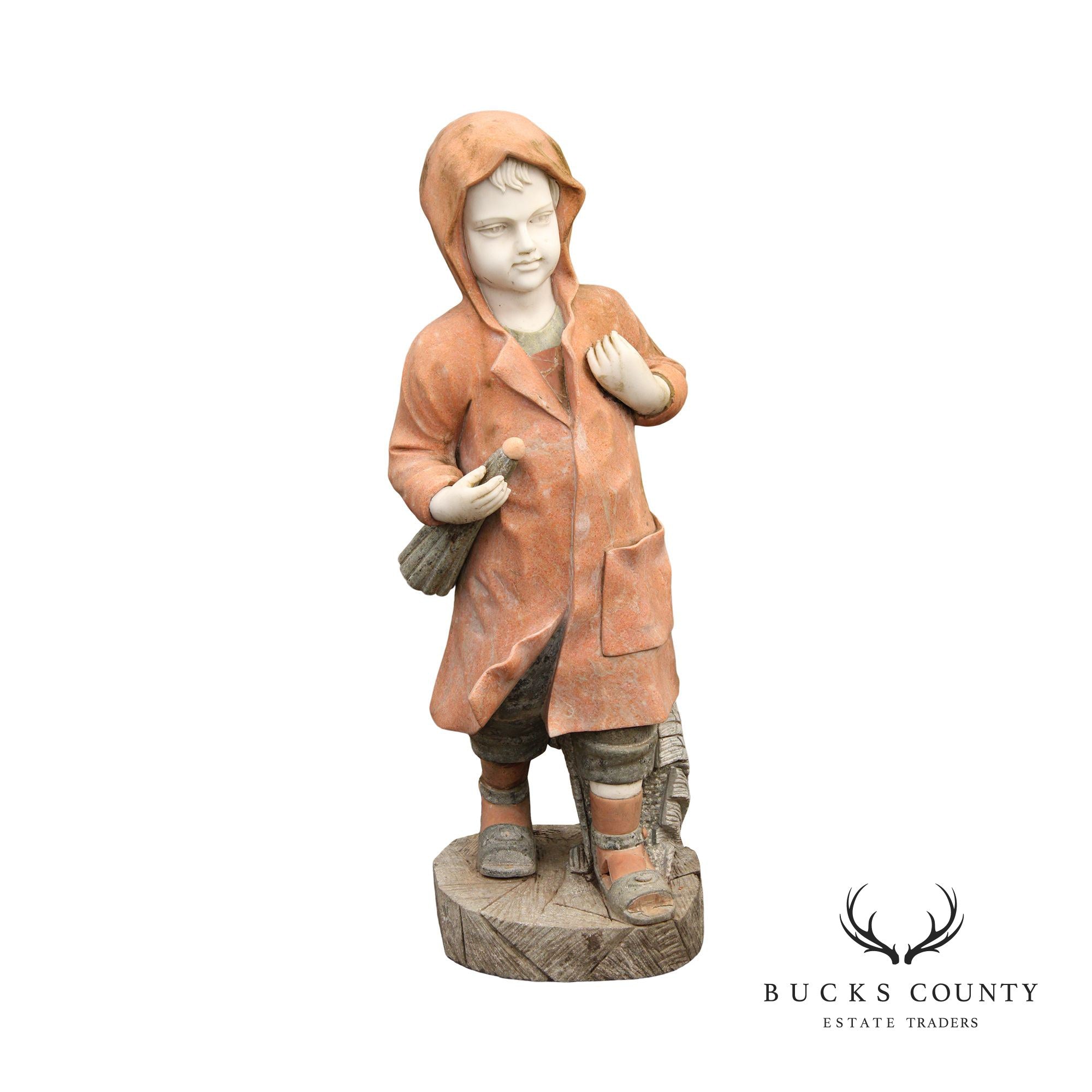 Vintage Figural Boy Marble Outdoor Garden Statue