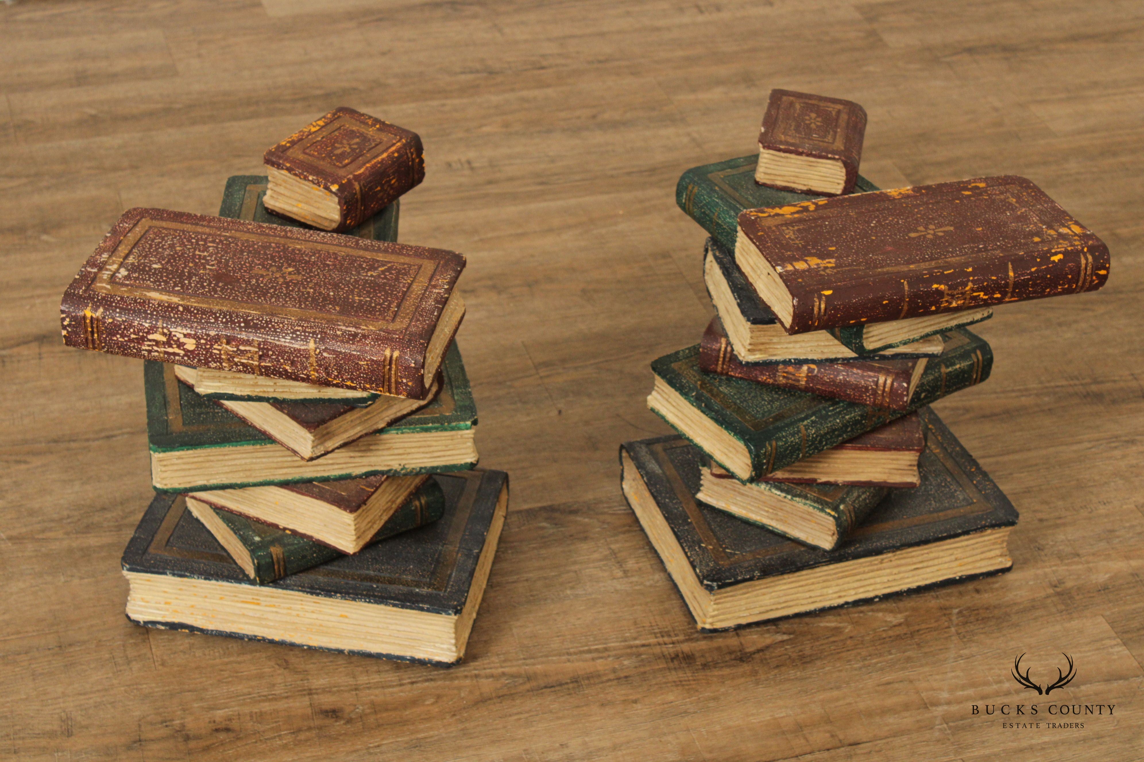 Vintage Faux Stacked Book Pair Side Tables
