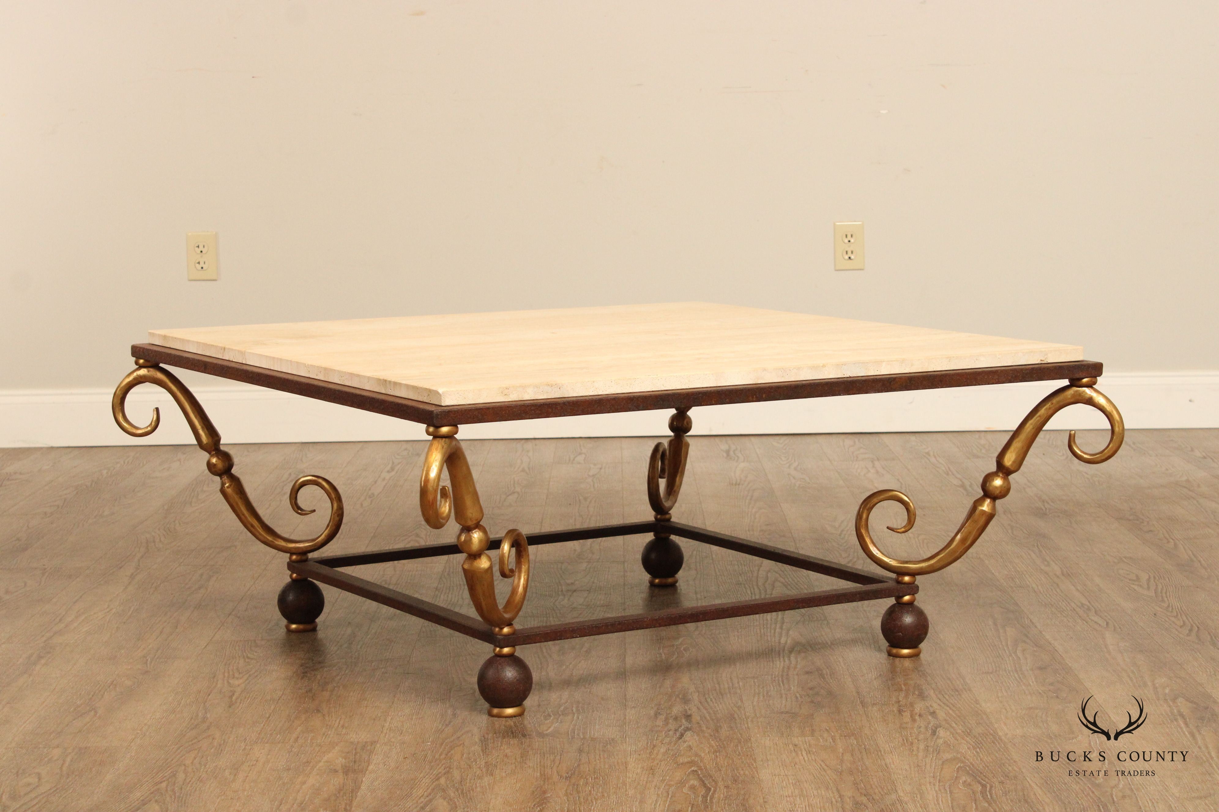 LaBarge Italian Style Travertine Top Coffee Table