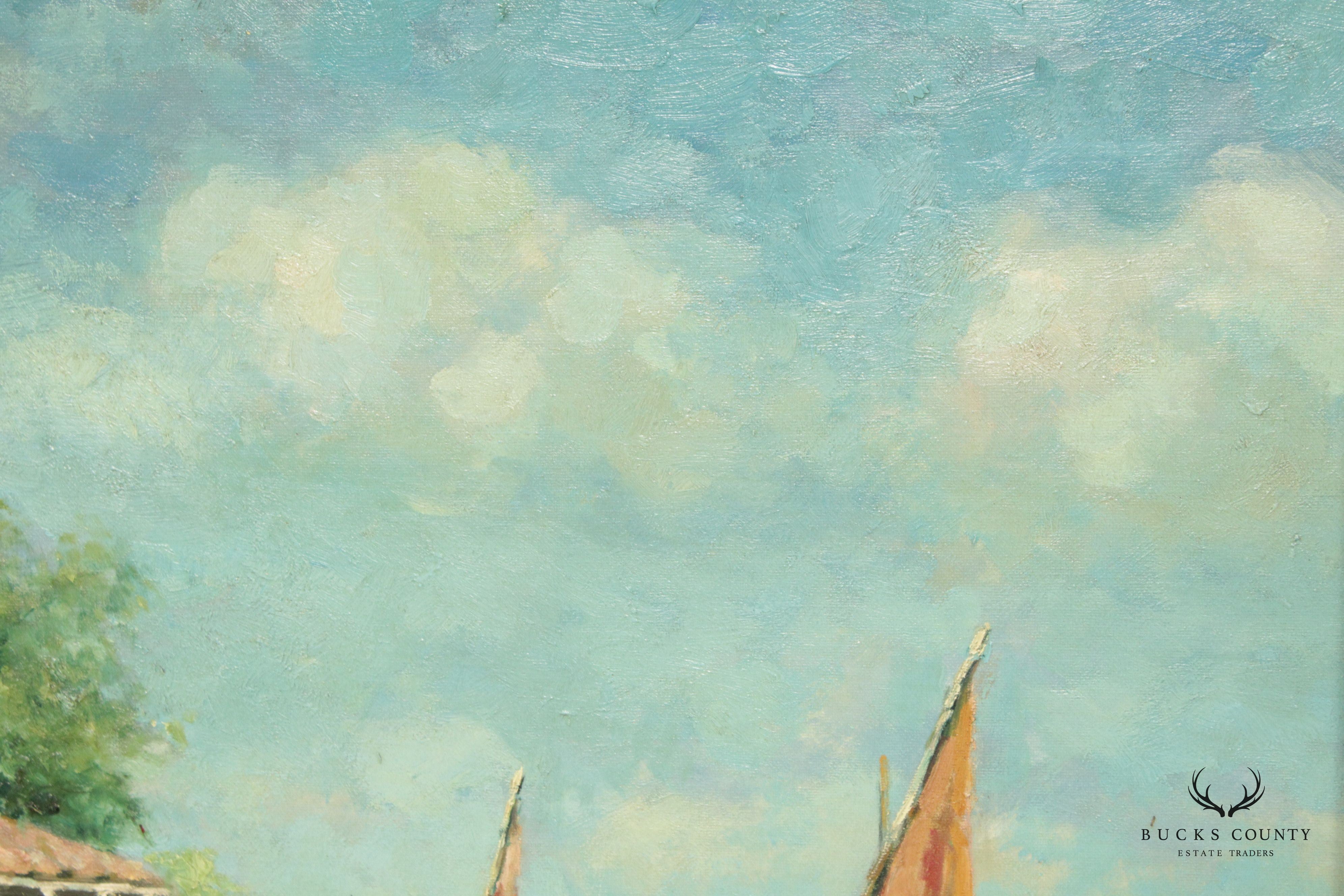 20th C. Italian Venetian Scene Original Oil Paining, Signed