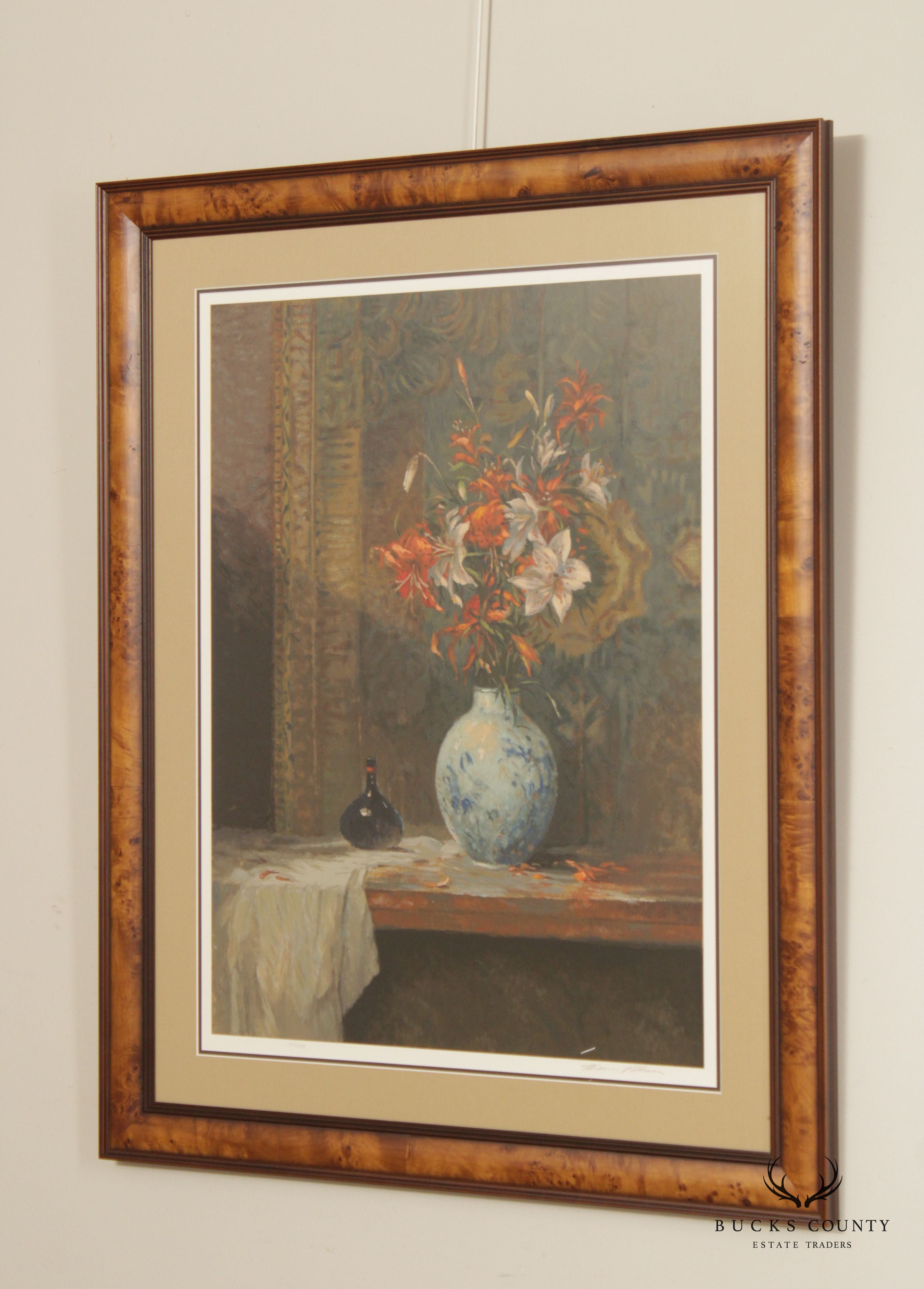 Henri Plisson 'Fluer Tigre' Still Life Serigraph, Custom Framed