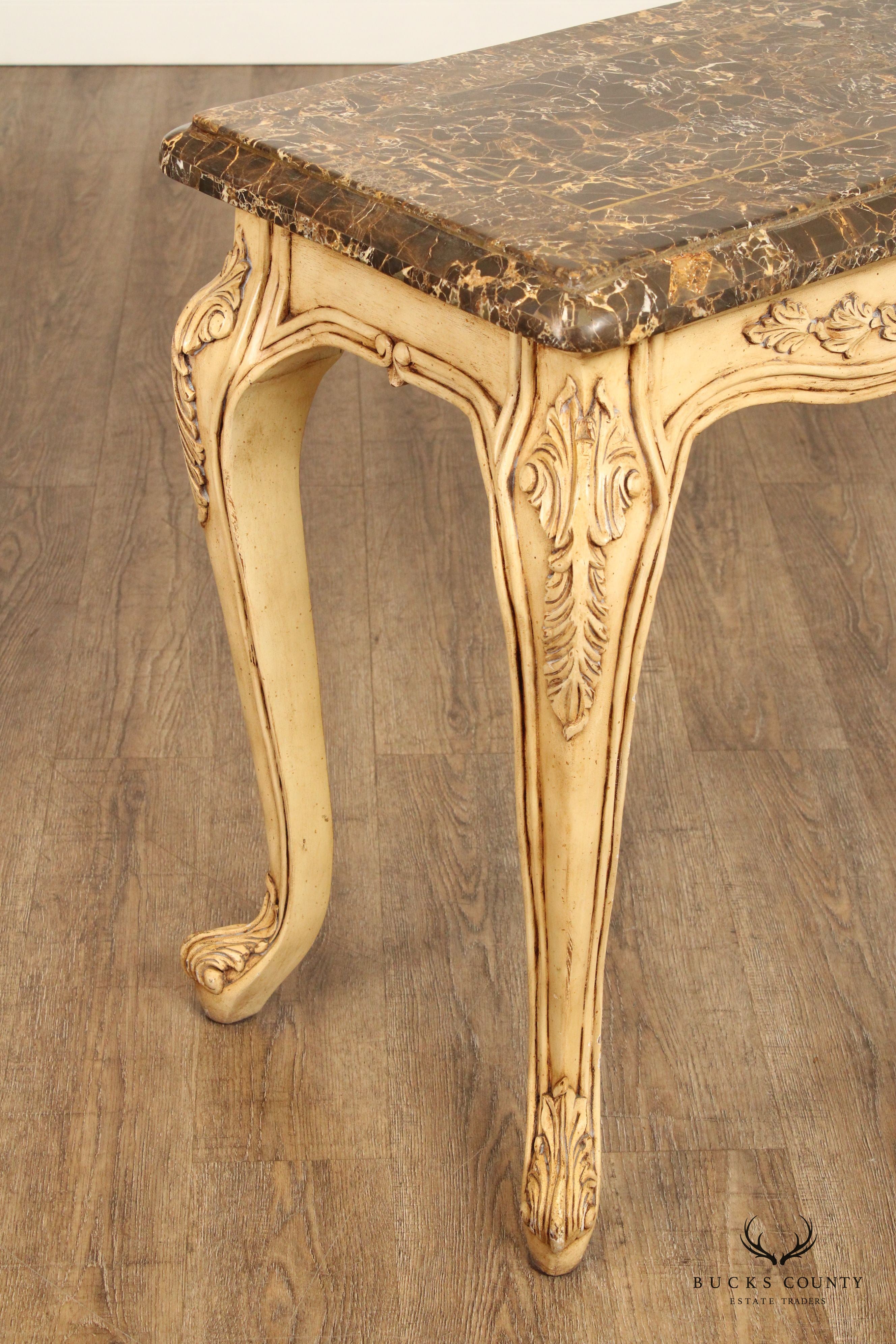 Rococo Style Carved Painted Console Table with Tessellated Marble Top