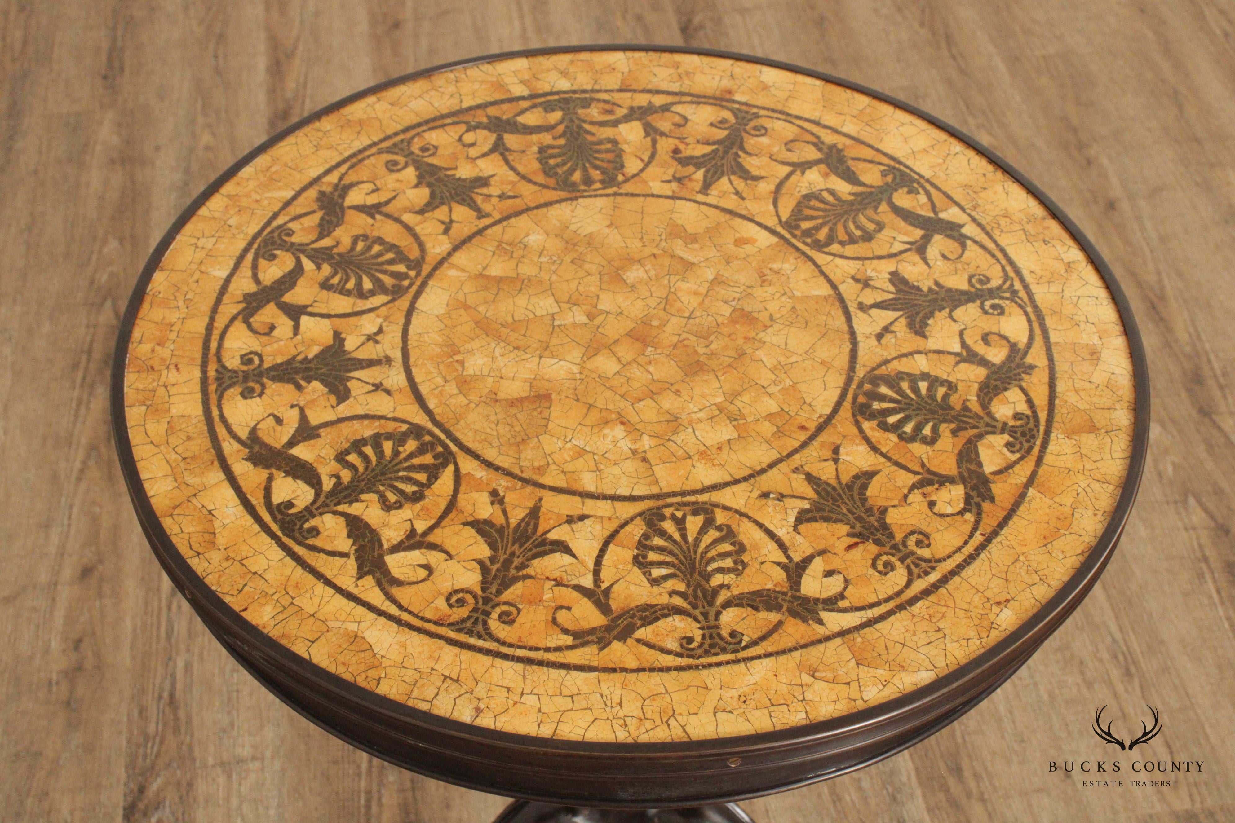 Classical Style Round Mosaic Top Bronze Side Table