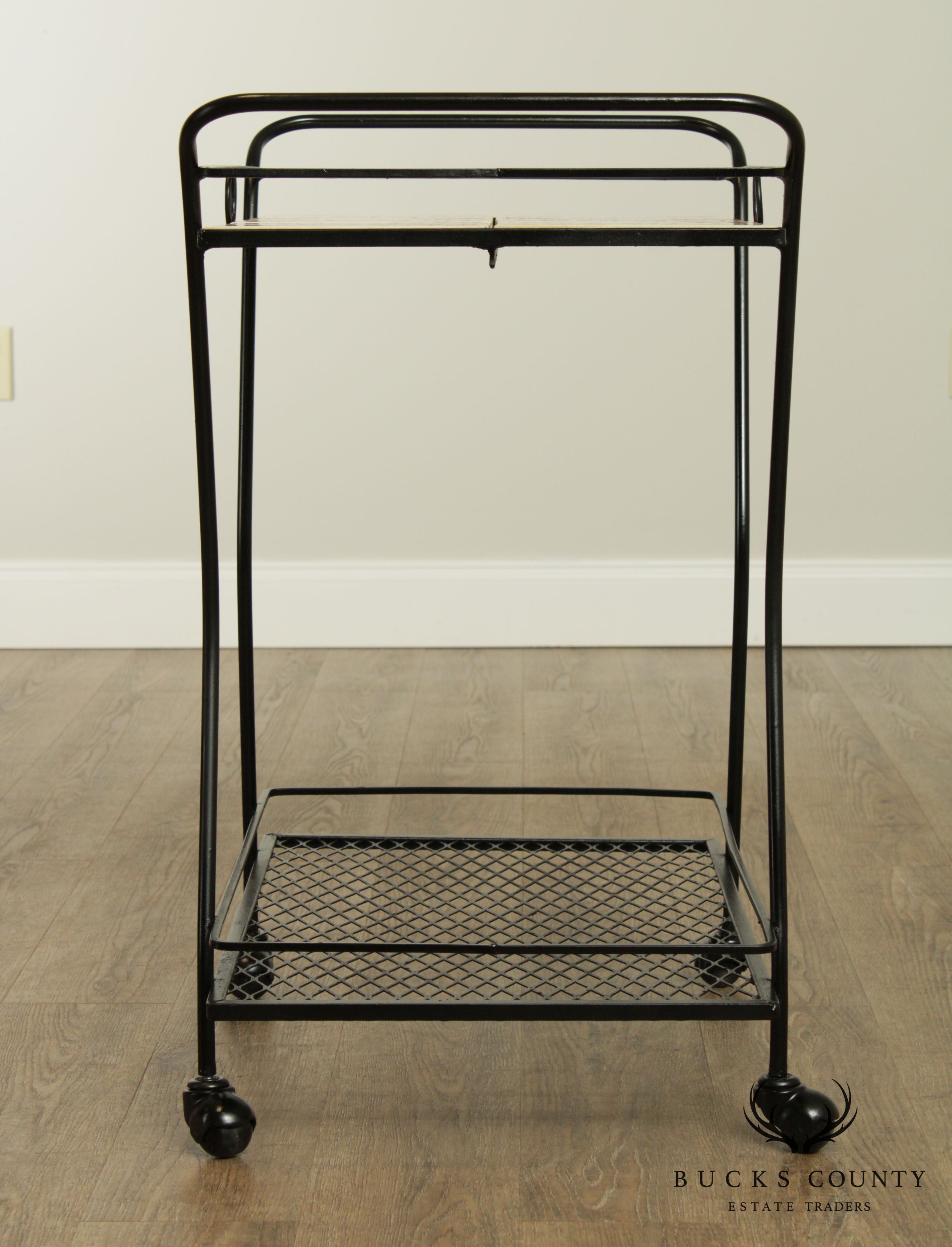 Mid-Century Modern Wrought Iron Tile Top Serving Cart, Trolly