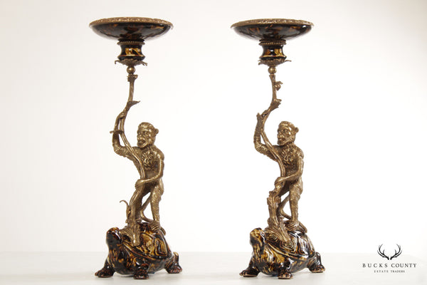 Pair of antique bronze candle holders - Monarts Gallery - Antiques,  Paintings, Sculptures & Collectables